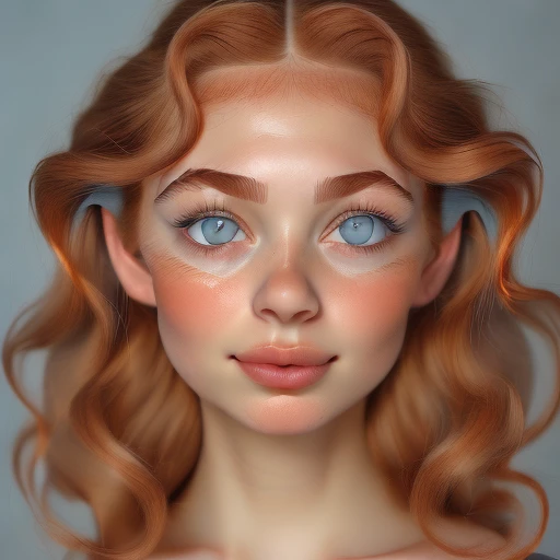 <lora:LORENAMETOREPLACE:1>,  portrait, close-up, headshot, face-only, centered face,  (oval-shaped face:1.35),  (fresh just-turned 19- adult face, youthful appearance, no visible wrinkles:1.45),  (same face:1.5),  (consistent character identity:1.5),  (soft, smooth, flawless skin texture, poreless:1.4),  (warm light complexion with subtle glow:1.3),  ((large almond-shaped light grey-blue eyes:1.45)),  (long curled natural eyelashes:1.3),  (medium-thick softly arched eyebrows:1.3),  (straight petite nose with soft bridge:1.3),  ((full, softly rounded lips with defined cupid's bow:1.4)),  (small rounded chin:1.3),  ((high softly contoured cheekbones:1.35)),  (subtle rosy natural blush:1.25),  ((soft natural ginger hair, light copper tone, slightly muted orange, natural highlights, consistent hair color:1.4)),  (medium-length wavy hair softly framing face:1.3),  slight hairstyle variations, different natural expressions, slight head tilts, subtle smile, soft lighting changes, casual realism