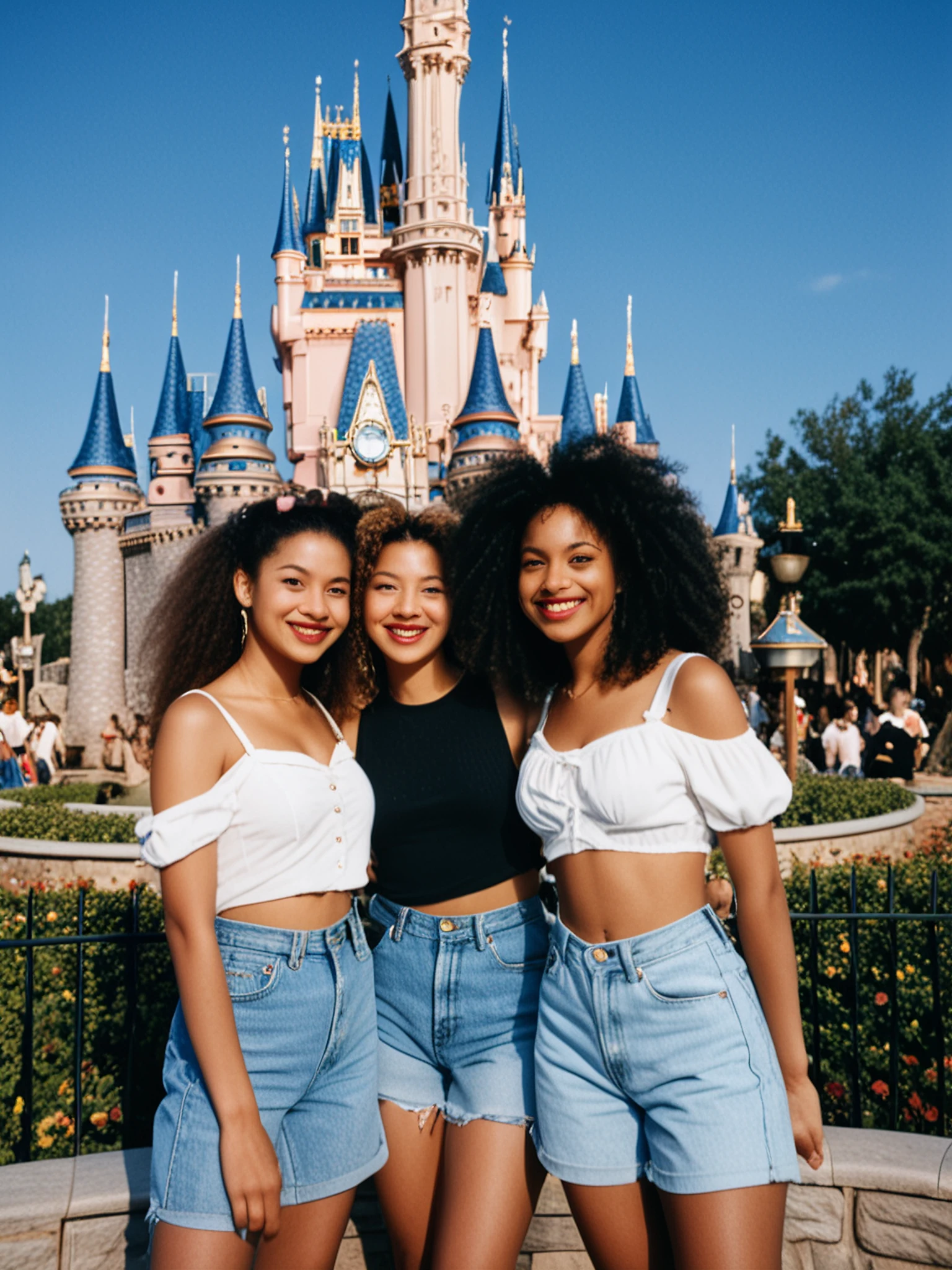 three diverse friends posing in front of the castle at Disney world, 1993, big hair, 90's clothes, film grain, 8k, raw photo
 : -
  : Steps: 17, Sampler: UniPC AYS, Guidance Scale: 3.5, Seed: 1365993387, Size: 768x1024, Model: photoboobs__sdxl_1.1_f16.ckpt, Strength: 1.0, Seed Mode: Scale Alike, Upscaler: esrgan_4x_universal_upscaler_v2_sharp_f16.ckpt, Shift: 0.91, CLIP Skip: 2, Target Size: 768x1024, Crop: (0, 0), Original Size: 768x1024, Negative Original Size: 512x512, Aesthetic Score: 6.0, Negative Aesthetic Score: 2.5, Zero Negative Prompt: false