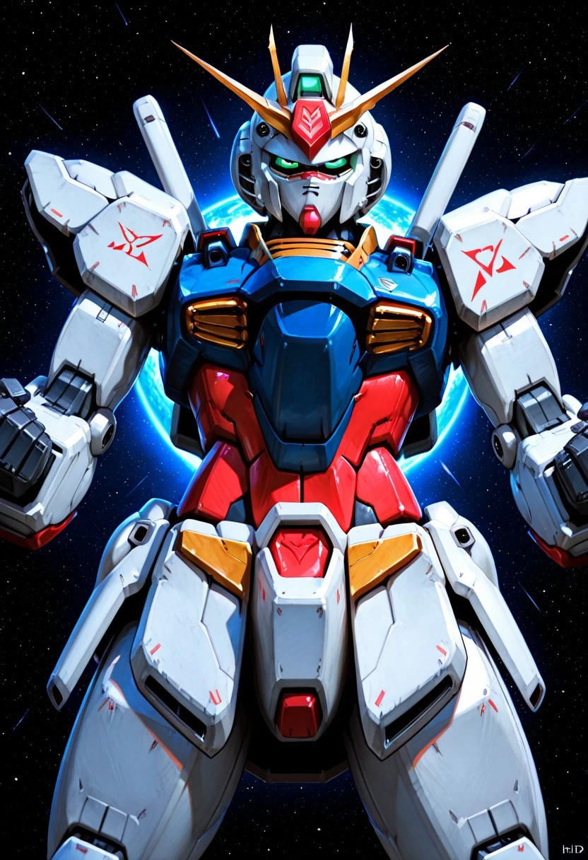 best quality 32k UHD HDR high resolution intricately detailed extremely aesthetic exquisitely beautiful perfectly composed supreme masterpiece, 1gundam, looking at viewer, expressive face, dynamic pose, female focus, cowboy shot, interesting angle with a good perspective, foreshortening, forced perspective, dynamic interplay between light and shadows, space,