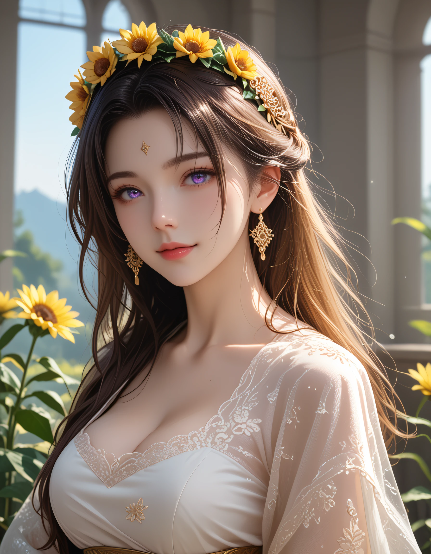 zPDXL3, safe_pos, score_9, score_8_up, source_realistic, source_anime,
8k, best quality, ultra high res, sharp focus,
masterpiece, expressive, digital art, cinematic,
intricate details, extremely detailed, Unreal Engine,
cinematic light, photo studio lighting,
dramatic angle, dynamic camera angle, unique perspective, unique angle, wide angle, dutch angle, foreshortening,
establishing shot, graceful stretching angle,
Diffuse lighting, (sfw:1.3),
Agfa APX 400, Ektar 100, Flash Photography,
1girl, , hanfu, seductive smile, large breasts,
, ExpressiveH,
blurred eyes, innocent, lovely face,
big eyes, beautiful detailed eyes, very detailed eyes, detailed beautiful delicate face,
realistic humid skin, detailed skin,
sexy pose, sensual posture, graceful pose, curvy, scenery, perfect legs,
erotic posture, sexual intent, sensual, alluring, voluptuous,
dynamic pose, more detail,
blurry background,
beautiful morning glory girl with heart-shaped leaves, twining vines, and dawn opening xianxia maiden, sunflower yellow dominant color dress with malaia peach with color-change garnet surprise and lavender purple with elegant details secondary tones, succulent leaves with water storage surface texture,
wearing elegant midi qipao with classic silhouette with button neck with small fastening collar and brocade robe top with golden trim over delicate embroidered cuff sleeves with flowing details sleeves,
floral silk ruqun skirt with lotus patterns with box pleating with square formations and golden wide brocade waist sash belt, divine embroidered silk shoes with shimmering details footwear,
facial features: private moment with unguarded truth expression, body brows with physical presence eyebrows, fragrant subtle peach eyes eye makeup, arcane crystal glowing lotus mark forehead markings,
hair styling: elegant loose hair with flower crown and sapphire dot gleaming with blue depth hairstyles,
accessories: arcane simple wooden hairpin hair ornaments, golden golden choker with phoenix motif with celestial details jewelry, fragrant silk veil covering face and widow's weeds with sorrow clothing additional accessories,
pose: sensual mortal pose embracing human vulnerability and ironing wrinkles with smooth pressing in serene bamboo forest with dappled sunlight environment with ancient cloudy mountain peak background,
atmosphere: poppy meadows red abundance seasonal elements, celestial starlight with twinkling sparkles lighting effects,
detailed, intricate, elegant, graceful, mystical, ethereal