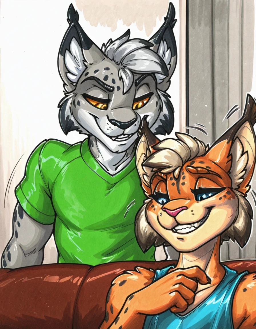 anthro lynx, smirk, male, motion lines, ewgengster, traditional art