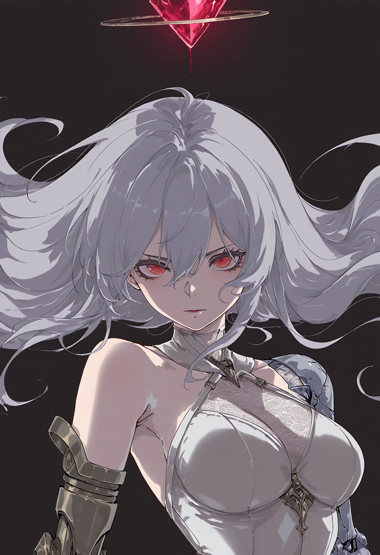 sabportrait, 1girl,  shoulders, black background, closed mouth, floating, floating hair, floating object, grey hair, hair between eyes, long hair, looking at viewer, prosthesis, prosthetic arm, red eyes, simple background, solo, upper body
 <lora:sab:1.1>, masterpiece, best quality, highres, absurdres, <lora:nyaliaXLNBVP1lokrV6311P:0.2>  <lora:748cmXLNBVP1lokrV6311P:0.2>