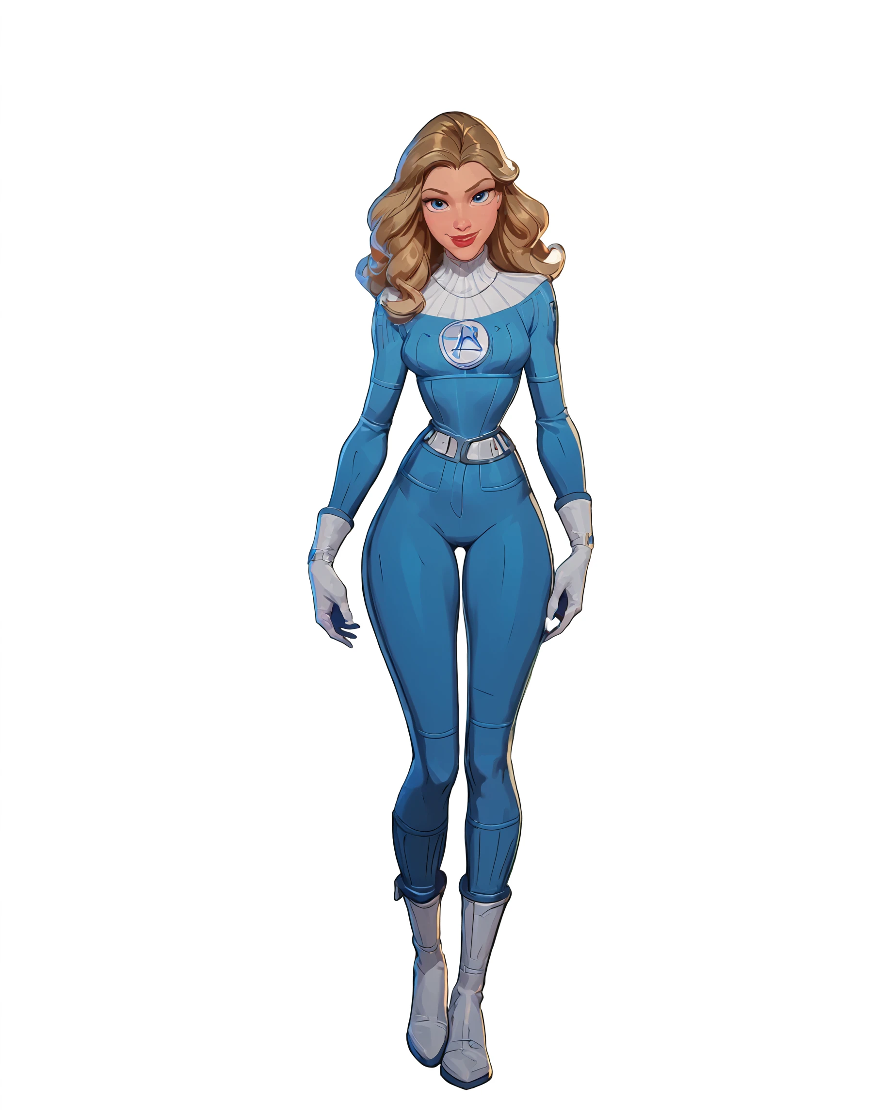 <lora:Disney_Style:1> <lora:Disney_Animation_Pony_v1:0.1> <lora:princess_xl_v2:.75> <lora:add-detail-xl:.9> <lora:g0th1cPXL:.3> <lora:Cherry-Gig:.45> <lora:Expressive_H:1> <lora:PLASTT_PonyV6:1> score_9, score_8_up, score_7_up, zPDXL, (DisneyRenstyle), score_9,score_8_up,score_7_up,score_6_up,
1girl, solo, (((Sue Storm, Standing, first steps outfit, full body view, ambient light, white background, plain background)))
(blonde wavy hair), white and blue jumpsuit, Fantastic 4 logo, white and blue gloves, white belt,white boots, white shoulder pads, white turtleneck,
perfect face, beautiful face, smile, excited expression, red lips, blue eyes, slender, sexy legs, hands out,
<lora:Sue_Storm__Invisible_Woman__Marvel_Rivals__By_Zairasass:0.9>
