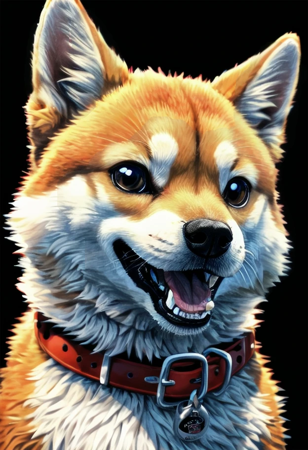 (((masterpiece, best quality, newest, absurdres, highres))),
animal focus, shiba inu, looking at viewer, open mouth, animal collar,
black background,
<segment:face//cid=11>