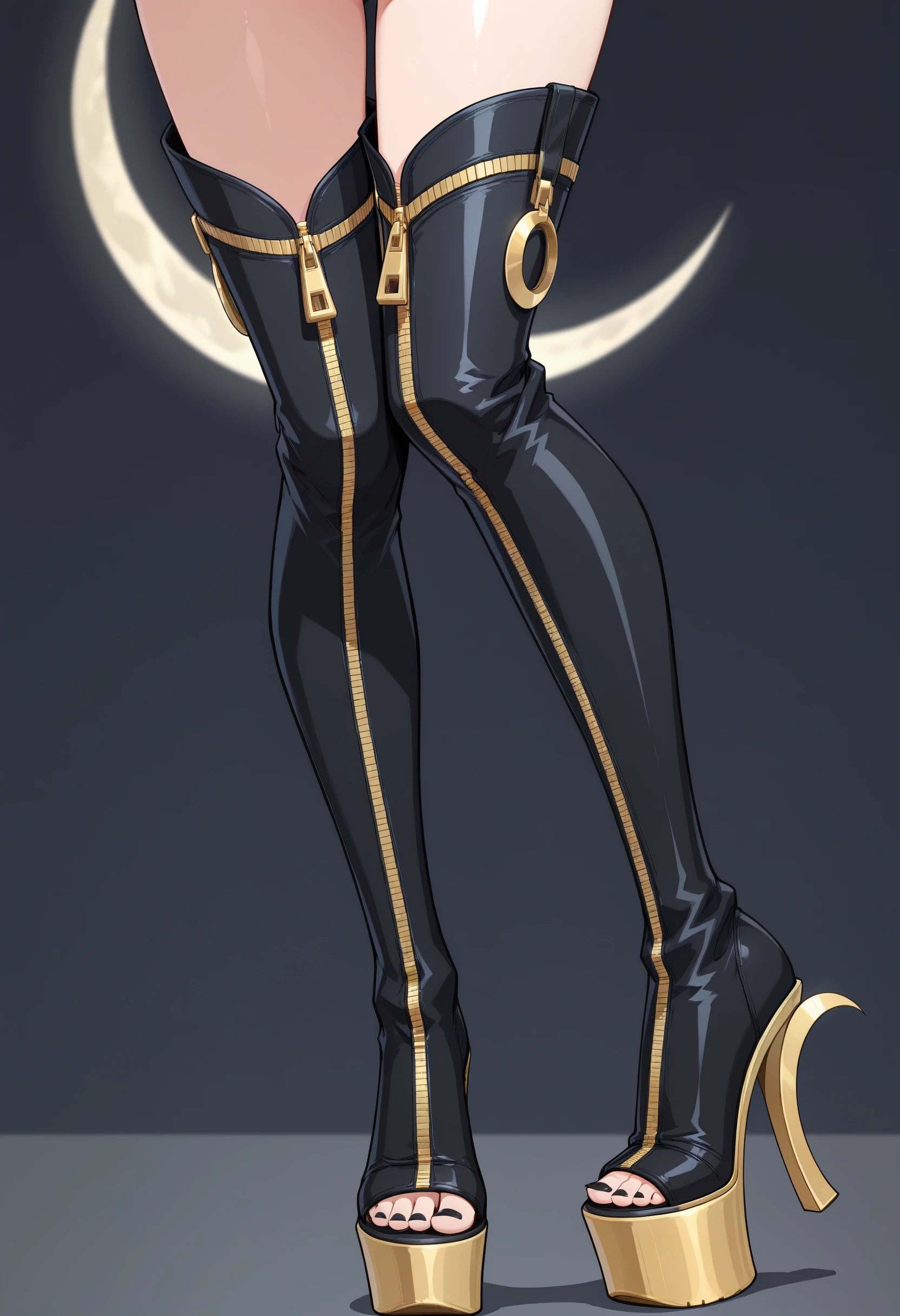 Crescent Moon Zipper Thigh Boots illust