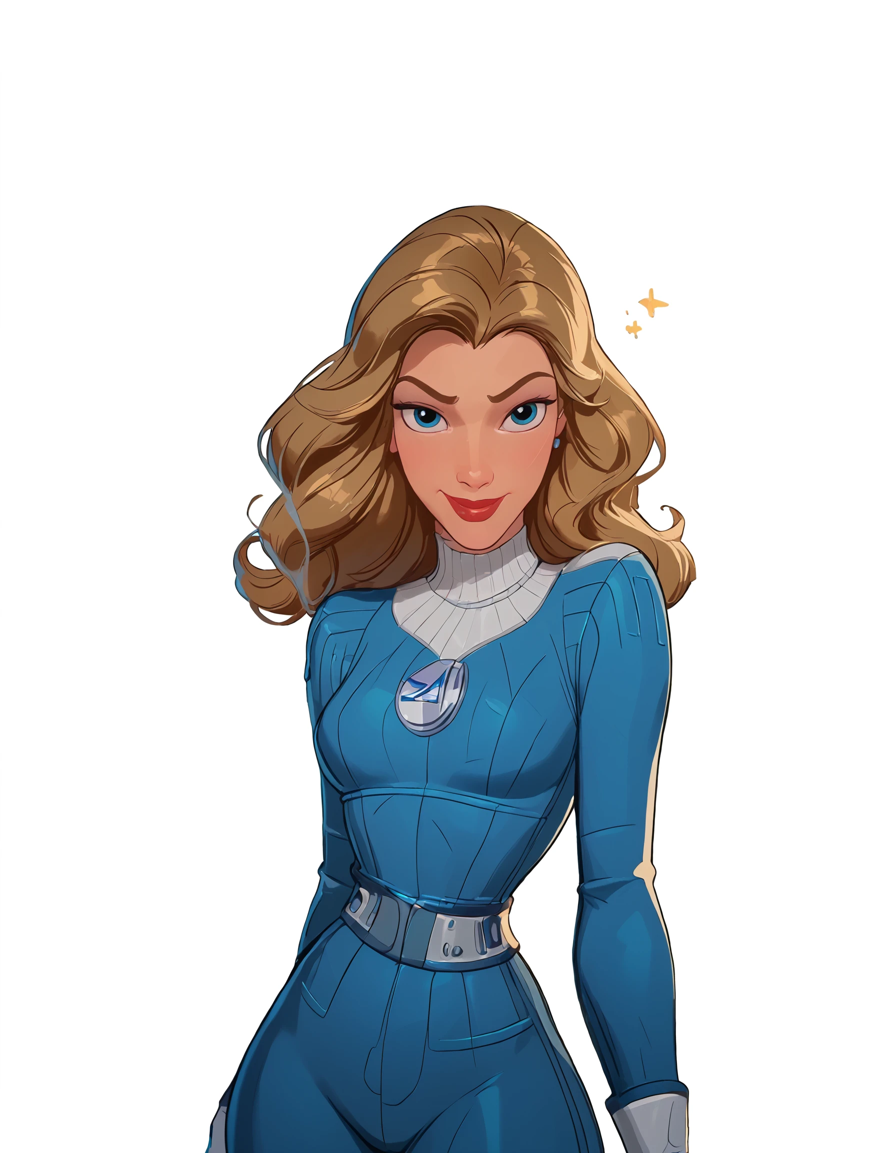 <lora:Disney_Style:1> <lora:Disney_Animation_Pony_v1:0.1> <lora:princess_xl_v2:.75> <lora:add-detail-xl:.9> <lora:g0th1cPXL:.3> <lora:Cherry-Gig:.45> <lora:Expressive_H:1> <lora:PLASTT_PonyV6:1> score_9, score_8_up, score_7_up, zPDXL, (DisneyRenstyle), score_9,score_8_up,score_7_up,score_6_up,
1girl, solo, (((Sue Storm, Standing, first steps outfit, 3/4 view, ambient light, white background, plain background)))
(blonde wavy hair), white and blue jumpsuit, Fantastic 4 logo, white and blue gloves, white belt, white shoulder pads, white turtleneck,
perfect face, beautiful face, smile, excited expression, red lips, blue eyes, slender, sexy legs, hands out,
<lora:Sue_Storm__Invisible_Woman__Marvel_Rivals__By_Zairasass:0.9>