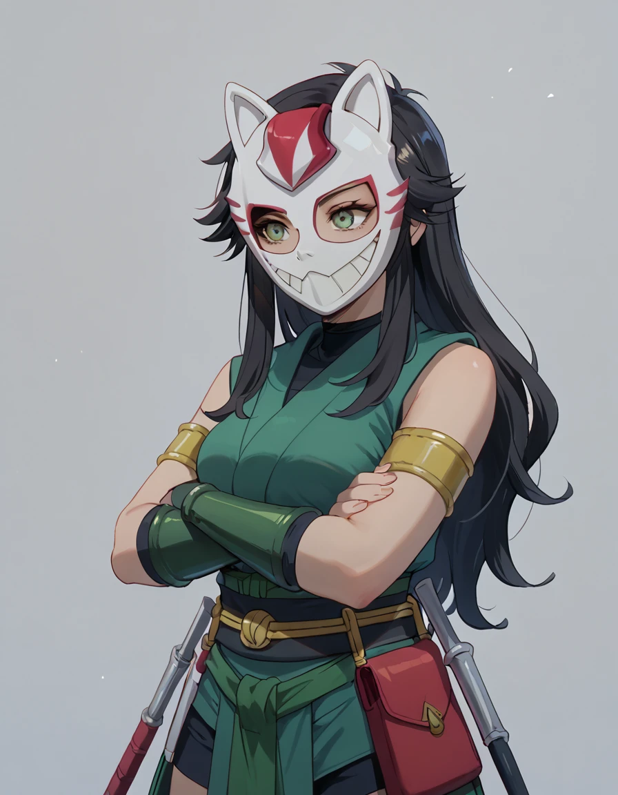 score_9, score_8_up, score_7_up, catwomanhunted_Cheshire, standing, arms crossed