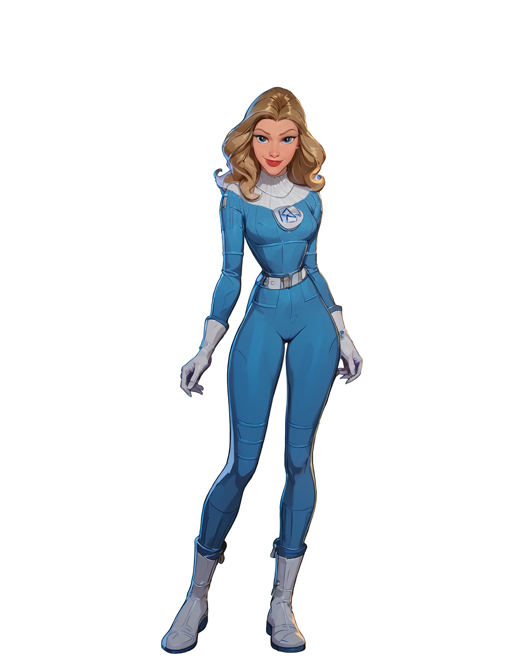 <lora:Disney_Style:1> <lora:Disney_Animation_Pony_v1:0.1> <lora:princess_xl_v2:.75> <lora:add-detail-xl:.9> <lora:g0th1cPXL:.3> <lora:Cherry-Gig:.45> <lora:Expressive_H:1> <lora:PLASTT_PonyV6:1> score_9, score_8_up, score_7_up, zPDXL, (DisneyRenstyle), score_9,score_8_up,score_7_up,score_6_up,
1girl, solo, (((Sue Storm, Standing, first steps outfit, full body view, ambient light, white background, plain background)))
(blonde wavy hair), white and blue jumpsuit, Fantastic 4 logo, white and blue gloves, white belt,white boots, white shoulder pads, white turtleneck,
perfect face, beautiful face, smile, excited expression, red lips, blue eyes, slender, sexy legs, hands out,
<lora:Sue_Storm__Invisible_Woman__Marvel_Rivals__By_Zairasass:0.9>