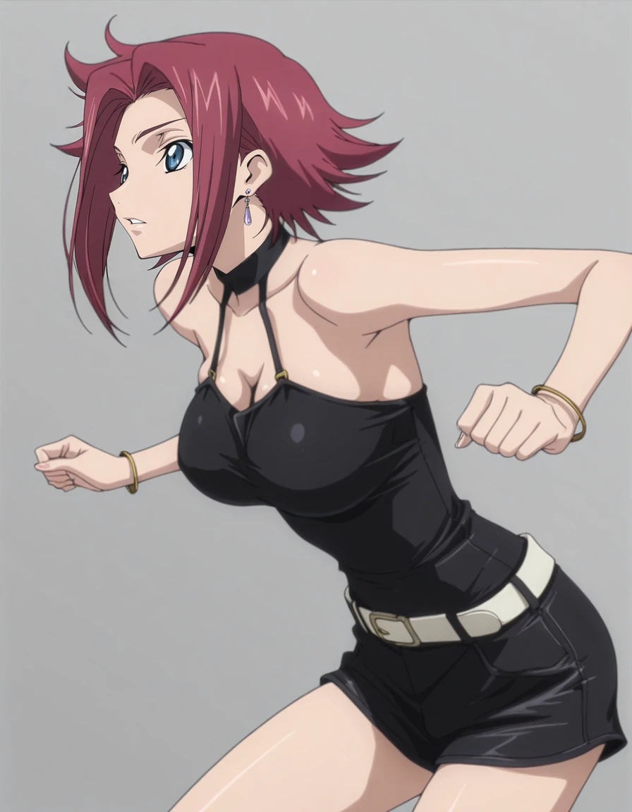 masterpiece,best quality,amazing quality,very aesthetic,high resolution,ultra detailed,perfect details,anime coloring,
1girl,solo,dynamic pose,simple background,grey background,
<lora:mai_bj_clothing_sexy_c_dress:0.7>,mai_bj_clothing_sexy_c_dress,black_dress,short shorts,jewelry,earrings,bracelet,
<lora:C.C._and_Kallen_Stadtfeld_Code_Geass:1>,Kallen Stadtfeld (character),kouzuki kallen,1girl,solo,red hair,blue eyes,large breasts,