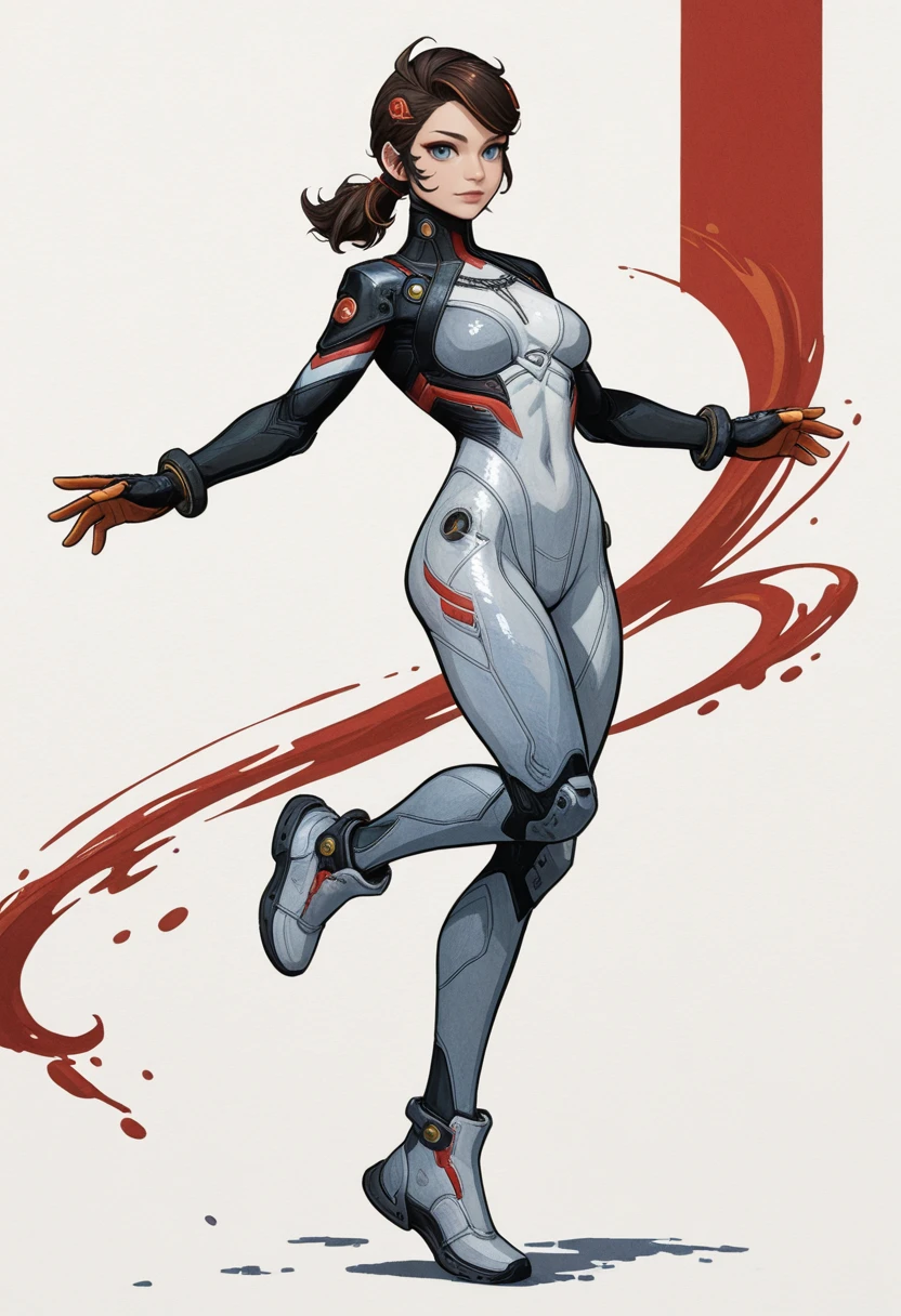 very awa, masterpiece, best quality, absurdres, newest, perfect quality, detailed background, intricate details, solo,
<lora:ILMRP3n1P4rk3r:1.0>
MRP3n1P4rk3r, 1girl, brown hair, low ponytail, twin ponytail, hair ornament, red streaks, blue eyes, looking at viewer, ink art, watercolor, nihonga, limited palette, abstract, full body, dynamic pose