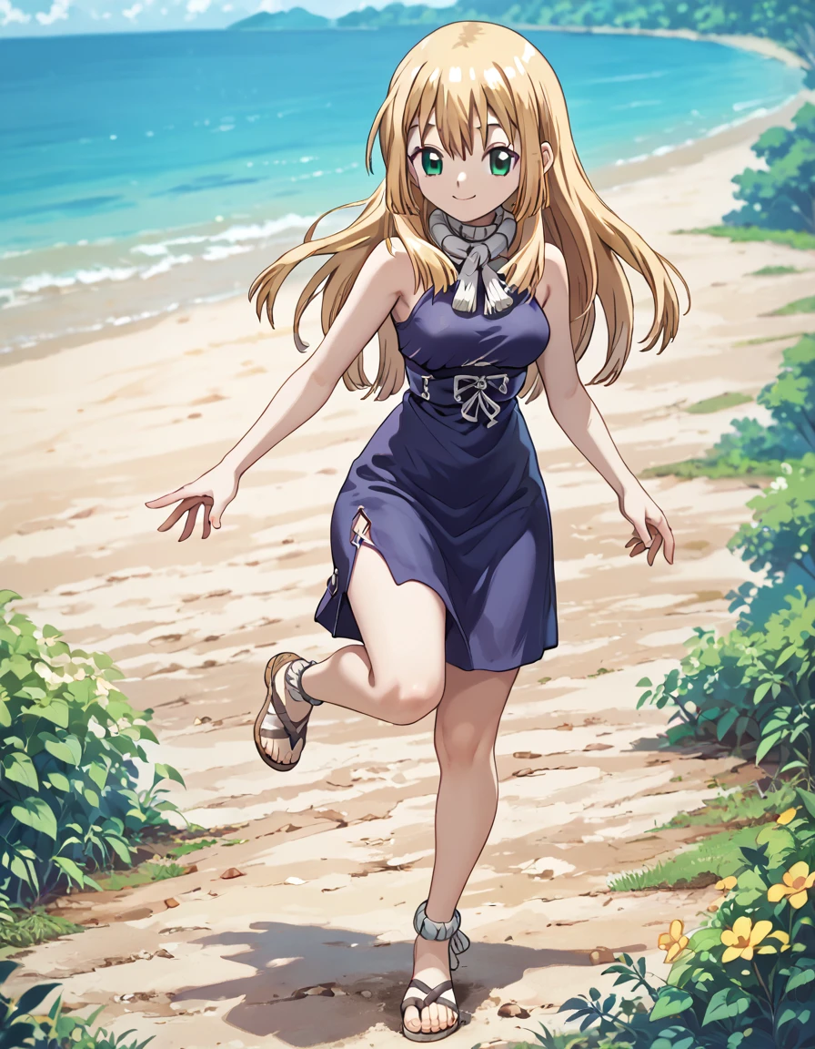 score_9, score_8_up, score_7_up, DrStone_Ruri, standing, weight on one leg, casual pose, soft smile