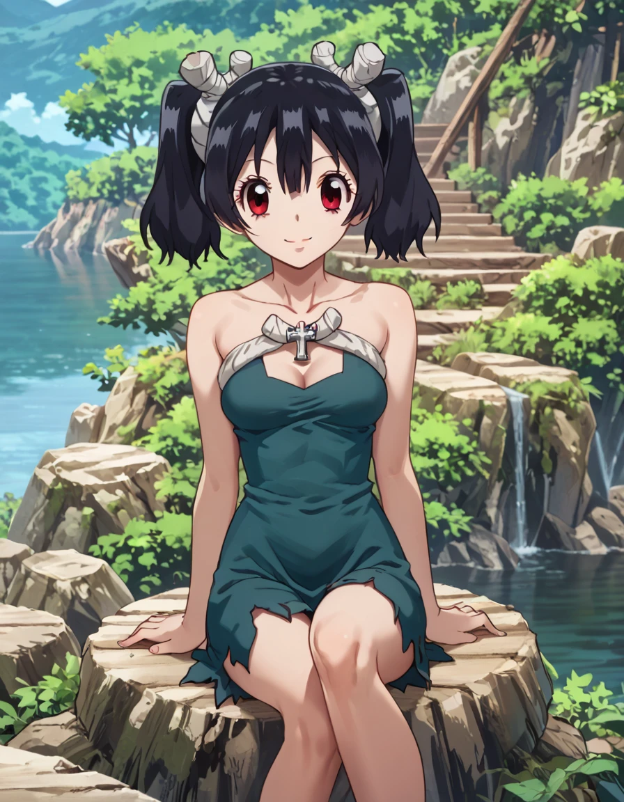 score_9, score_8_up, score_7_up, DrStone_Ruby, sitting cross-legged, relaxed posture, soft smile