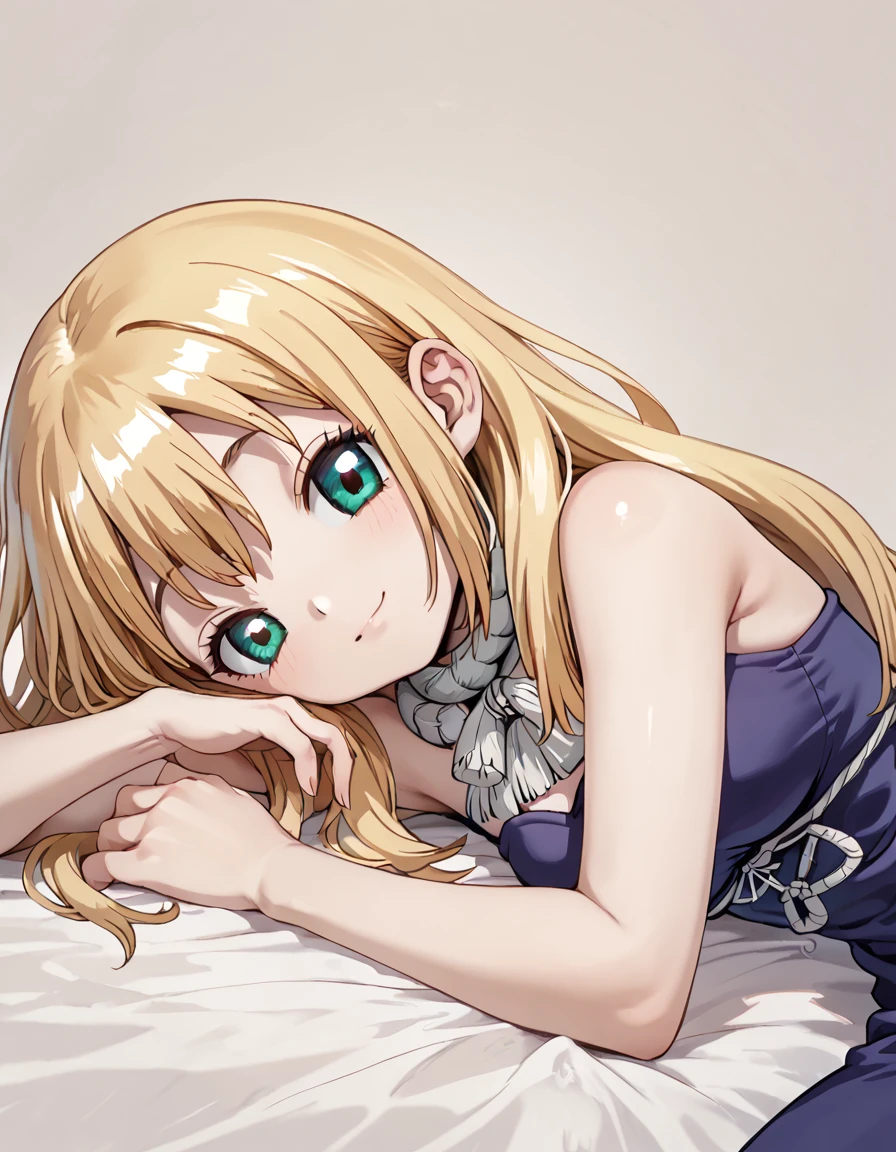 score_9, score_8_up, score_7_up, DrStone_Ruri, lying on side, hand under head, soft smile