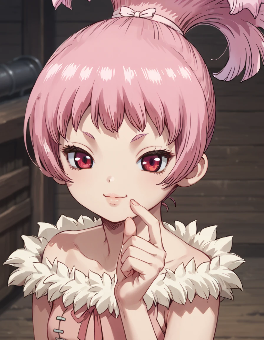 score_9, score_8_up, score_7_up, DrStone_Homura, portrait, one hand raised in greeting, soft smile