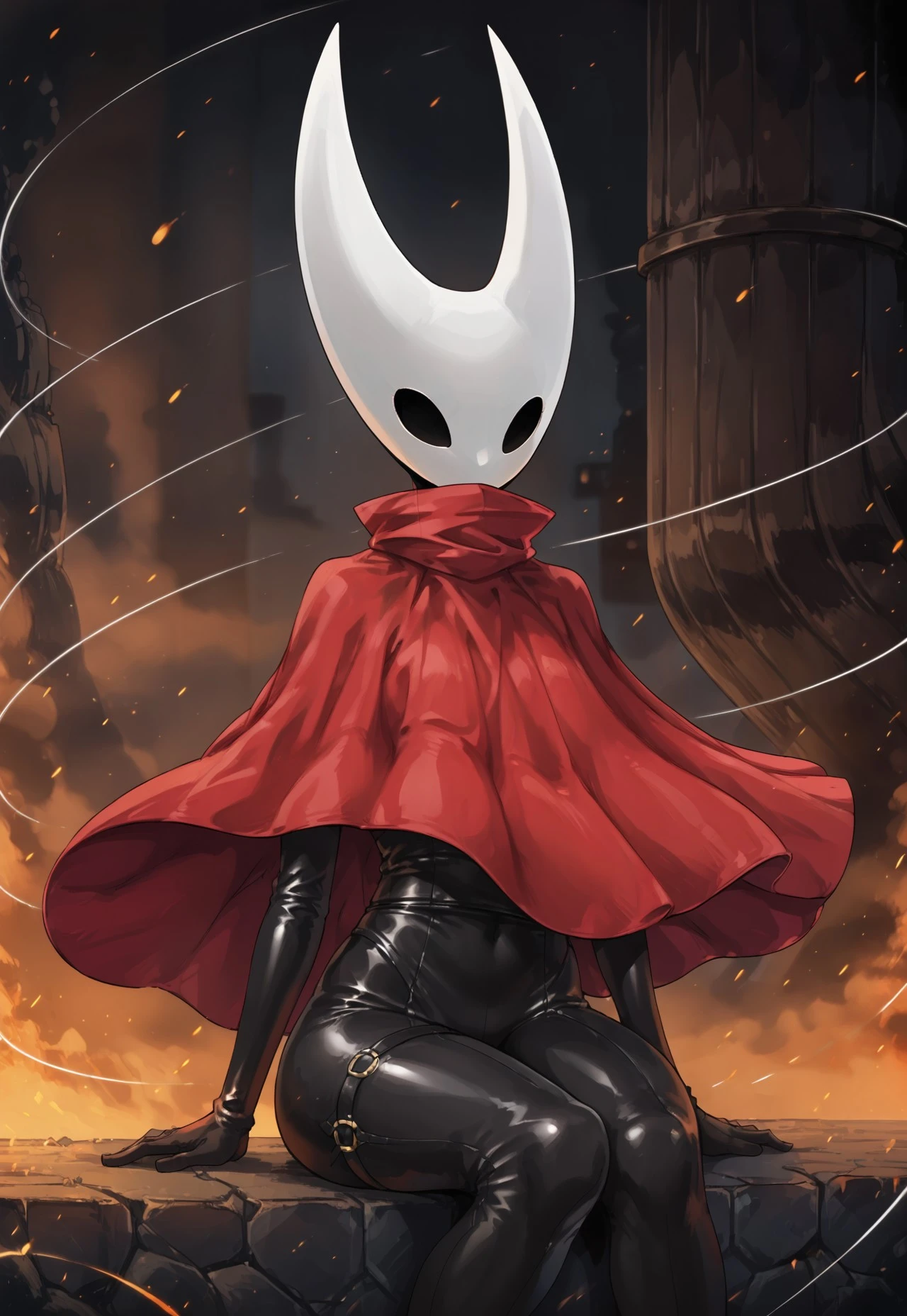 H0r1et, 1girl, mask sitting, red cape,