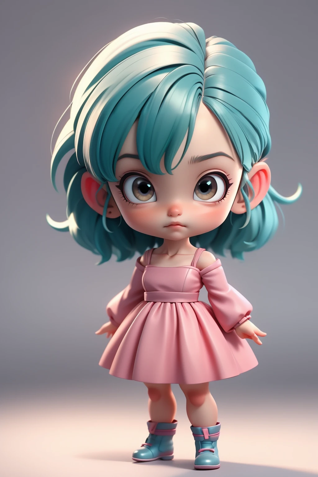 <lora:bulma_9:1>, dragon ball, blmsdup, bulma, aqua hair, one side up, pink dress, long sleeves, collarbone, . chibi style, short legs, short feet, short hands, top-heavy, mini body, small body, big head, big head doll, chibi, tiny human being, minimesdfinal, 1girl minime, 1girl, solo, looking at viewer, <lora:MiniMeSDFINAL:0.5>. detailed hair strands, detailed iris. <lora:OverallDetail:1><lora:OverallDetail:1>