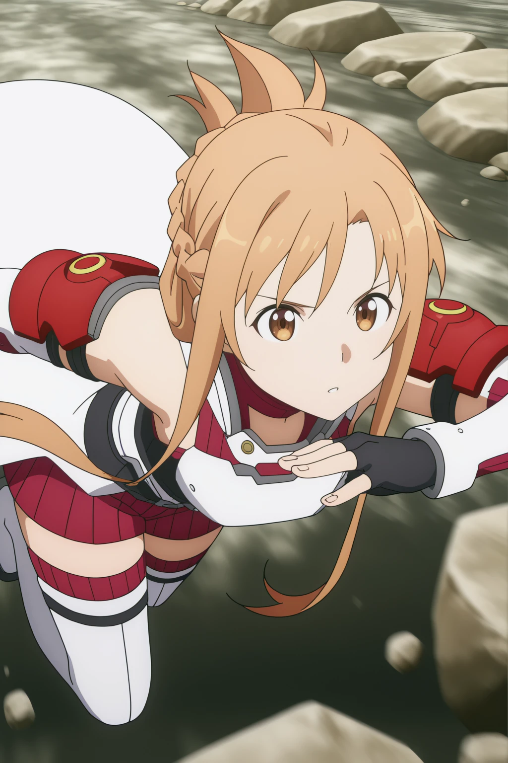 anime coloring, newest, masterpiece, dynamic pose, Asuna, red-white armor, <lora:SAO_PA_-_Asuna_red-white_armor_-_illustrious:0.8>