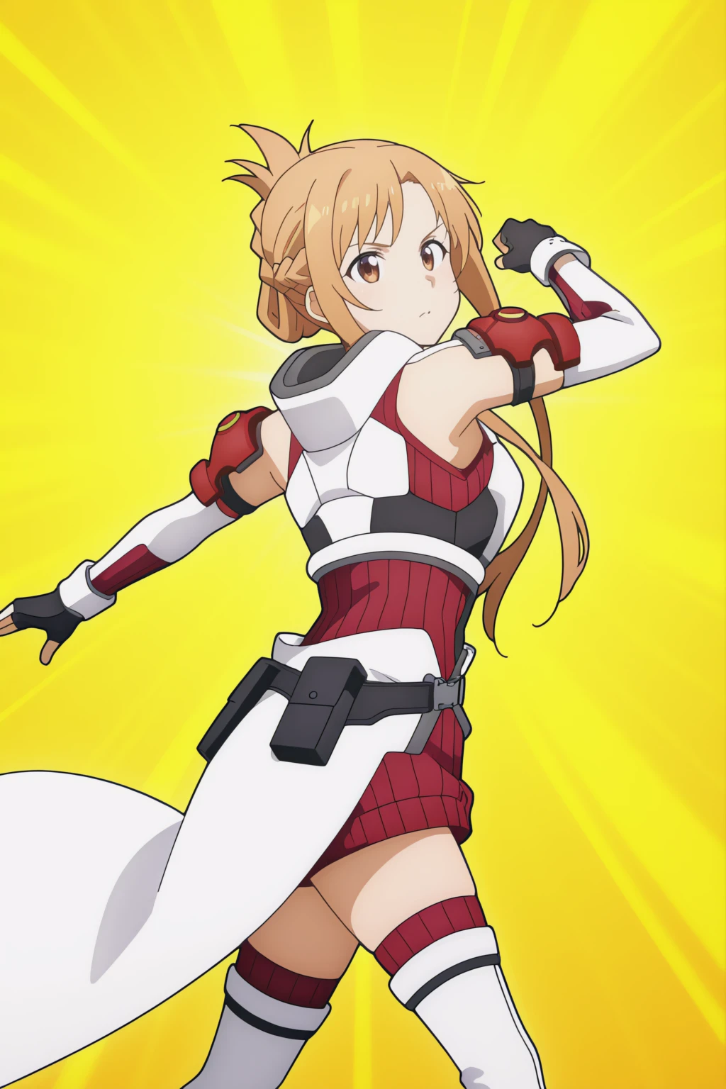 anime coloring, newest, masterpiece, dynamic pose, Asuna, red-white armor,  <lora:SAO_PA_-_Asuna_red-white_armor_-_illustrious:0.8>