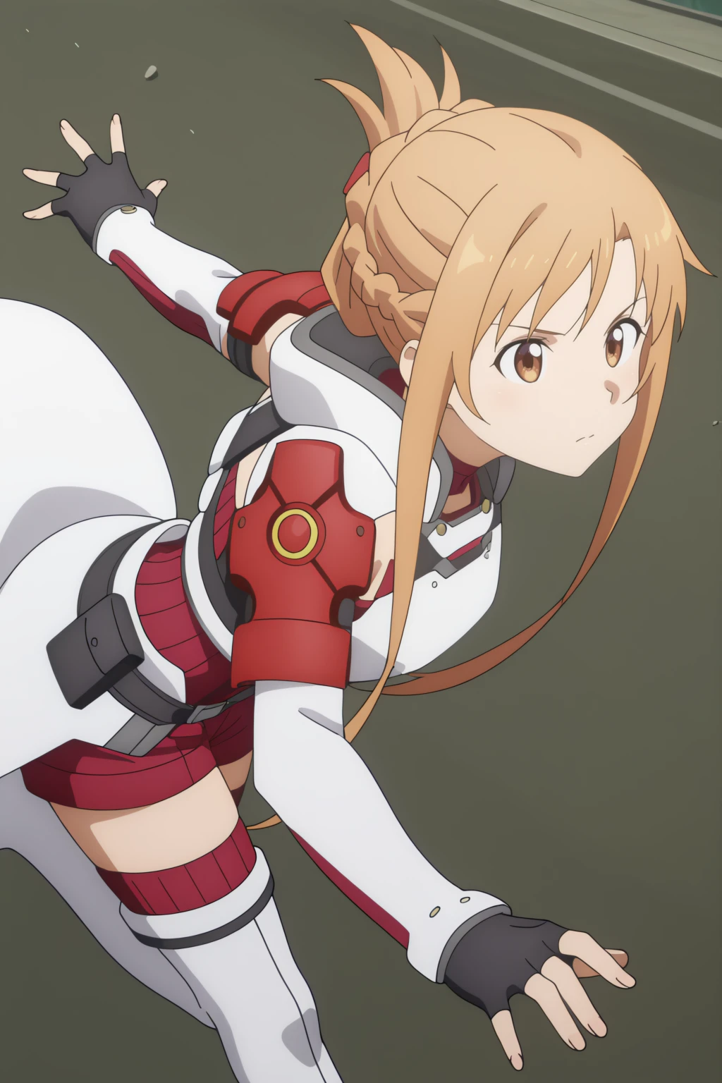anime coloring, newest, masterpiece, dynamic pose, Asuna, red-white armor,  <lora:SAO_PA_-_Asuna_red-white_armor_-_illustrious:0.8>