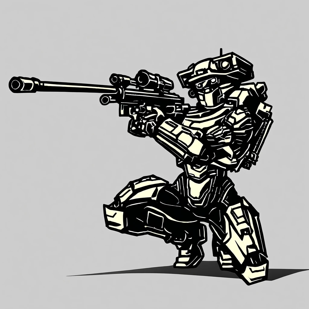 linds-058, armor, helmer, bodysuit, on one knee, holding weapon, sniper riffle, aiming