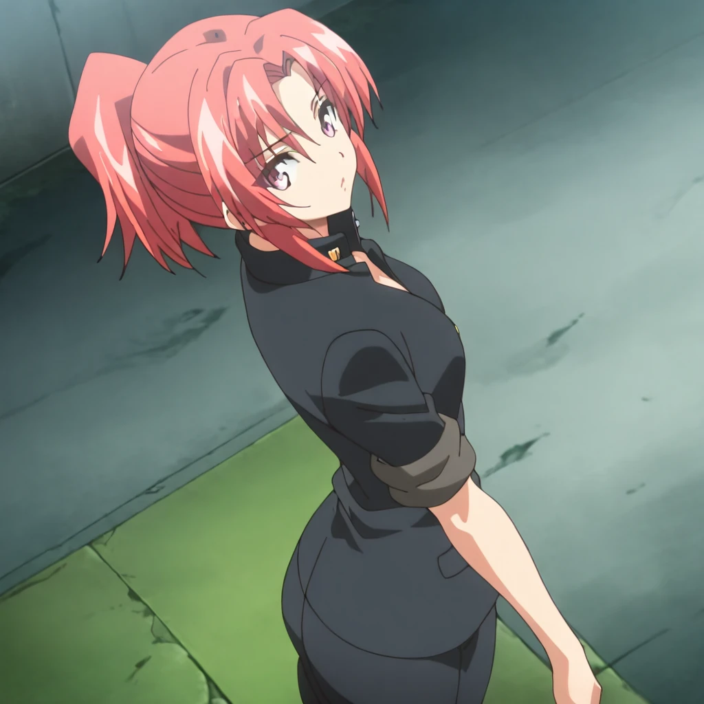 masterpiece,high score,great score,absurdres,,anime coloring,anime screenshot,1girl,solo,looking at viewer,from side,<lora:NagisaKiryuu ag4o:1> nagisakiryuu, red hair, short hair, ponytail, pink eyes,gakuran,sleeves rolled up,pants,