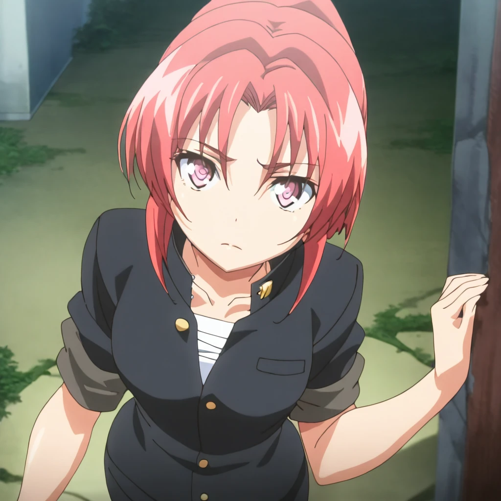 masterpiece,high score,great score,absurdres,,anime coloring,anime screenshot,1girl,solo,looking at viewer,<lora:NagisaKiryuu ag4o:1> nagisakiryuu, red hair, short hair, ponytail, pink eyes,gakuran,sleeves rolled up,sarashi,