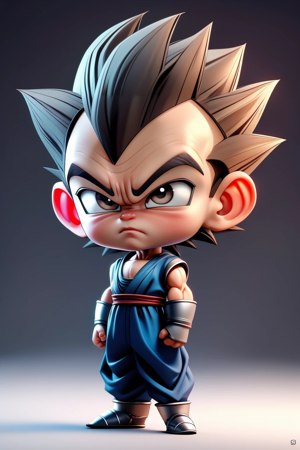 <lora:dbz_vegeta:0.3>, vegeta. chibi style, short legs, short feet, short hands, top-heavy, mini body, small body, big head, big head doll, chibi, tiny human being, minimesdfinal, 1boy minime, 1boy, solo, looking at viewer, <lora:MiniMeSDFINAL:0.5>. detailed hair strands, detailed iris.<lora:OverallDetail:1><lora:OverallDetail:1><lora:OverallDetail:1><lora:OverallDetail:1>