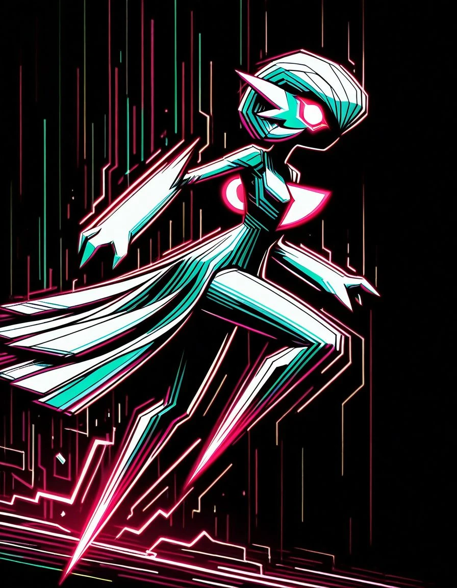 masterpiece, best quality, <lora:Navi_PrideStrokes_IL_1.5:0.9>, limited palette, glow, black theme,
gardevoir, telekinesis, psychic energy, distortion, chromatic aberration, psychic aura, floating rocks, glowing red, dynamic pose, running