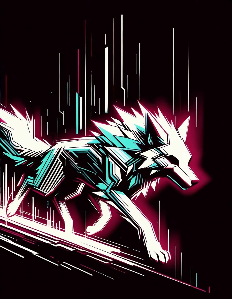 masterpiece, best quality, <lora:Navi_PrideStrokes_IL_1.5:0.8>, limited palette, glow, black theme, white theme, slowing,
animal focus, wolf, walking,