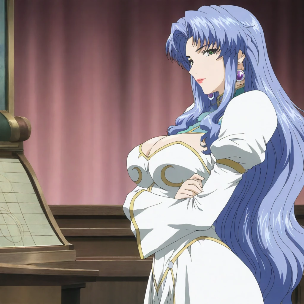 masterpiece,high score,great score,absurdres,solo,looking at viewer,from side,<lora:Freya_ss hassakuill30:1> freyass, blue hair, long hair, green eyes, lipstick, earrings,dress,