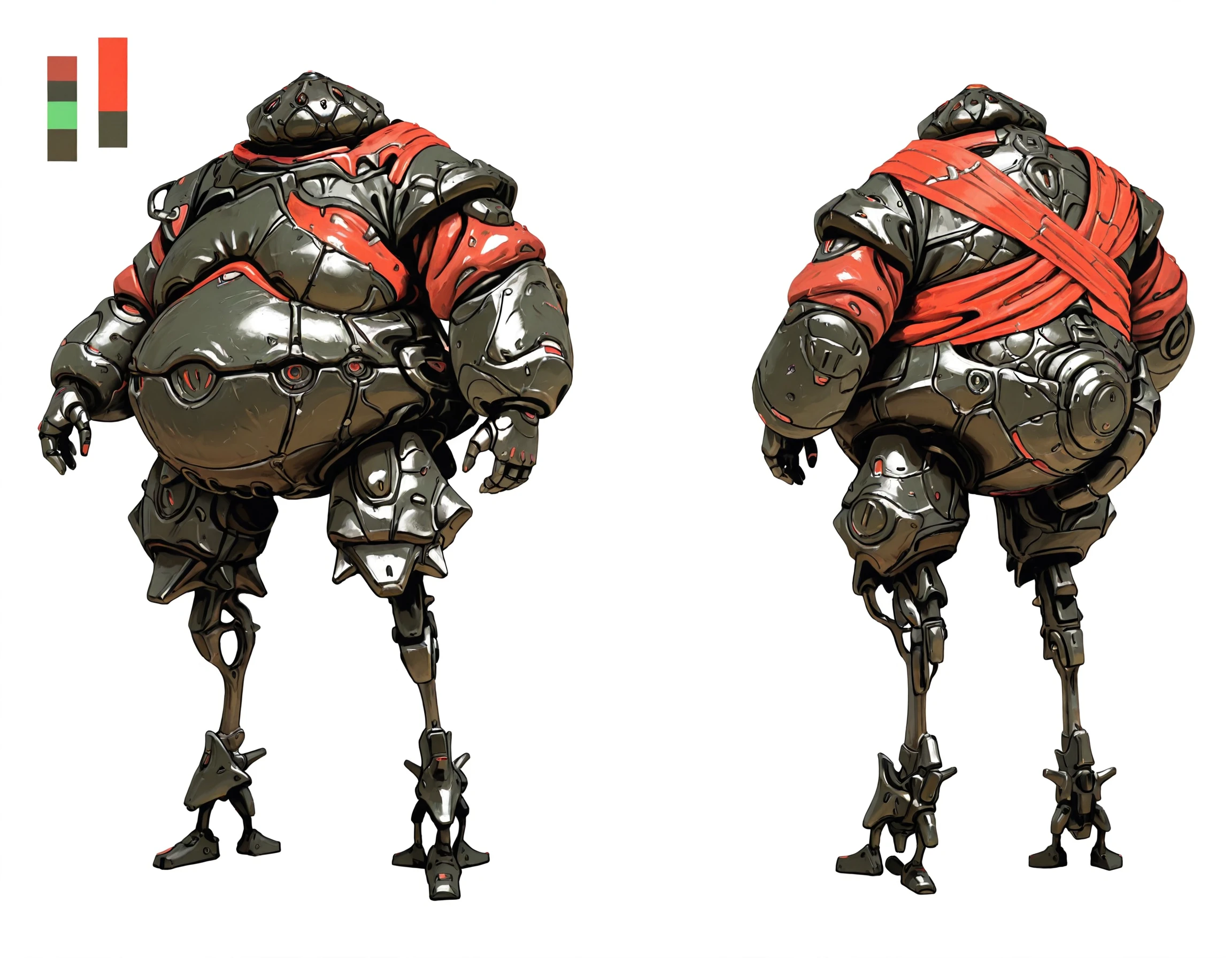 robot, no humans, white background, science fiction, mecha, concept art, non-humanoid robot, fabric on the back, multiple views, standing, simple background, kuva<lora:Kuva_Guardian_warframeIIIustriousComission_LoRA:0.8>, <lora:CharacterDesignIllustrious_Concept:0.8> CharacterDesignIllustrious,,, reference sheet, simple white background, (color guide:1.2), (multiple views), (full body), dynamic pose,,