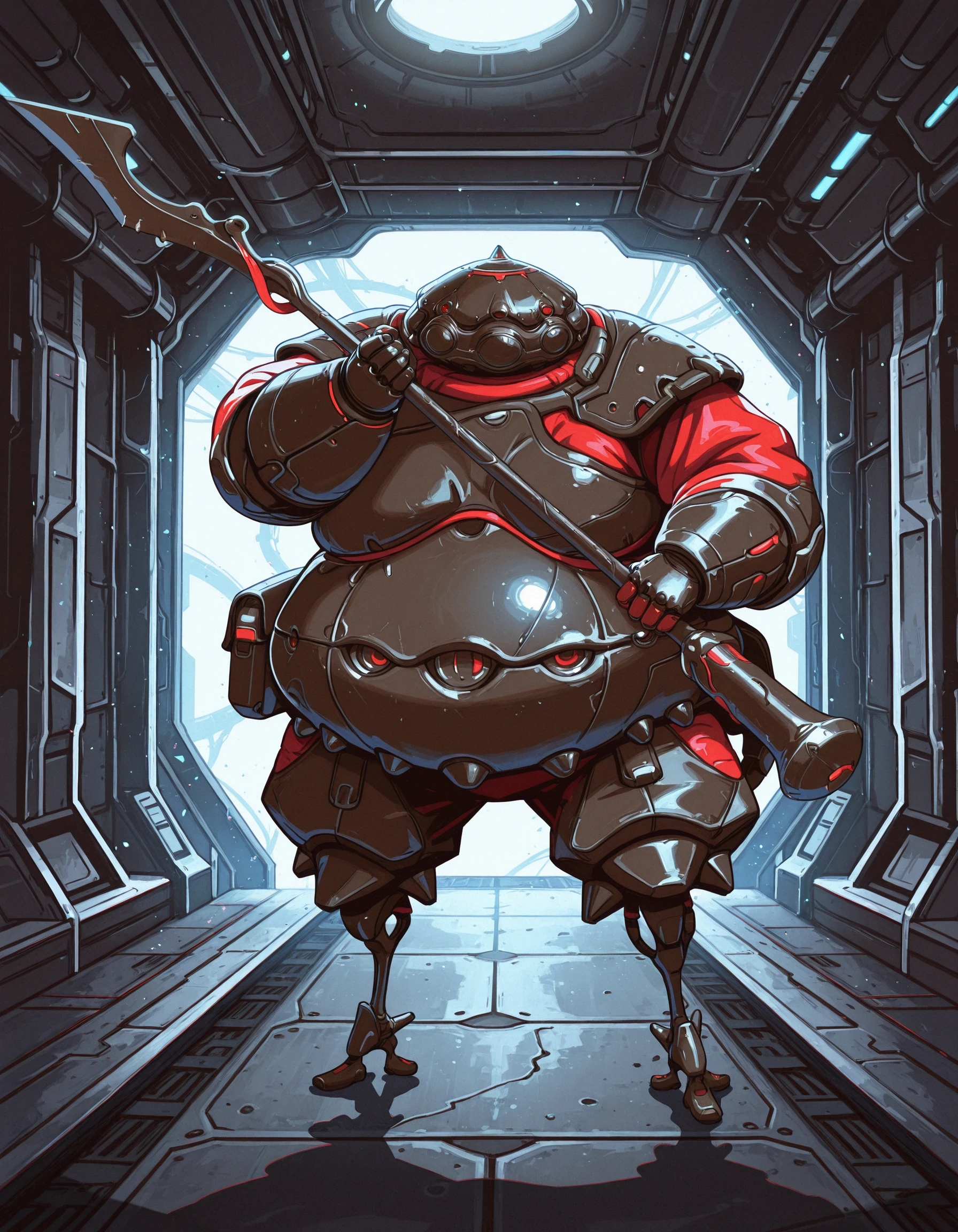 solo, robot, science fiction, weapon, 1boy, armor, male focus, holding, kuva <lora:Kuva_Guardian_warframeIIIustriousComission_LoRA:0.8> <lora:Simple_vibes:0.8> C_L_E_A_N, colorful