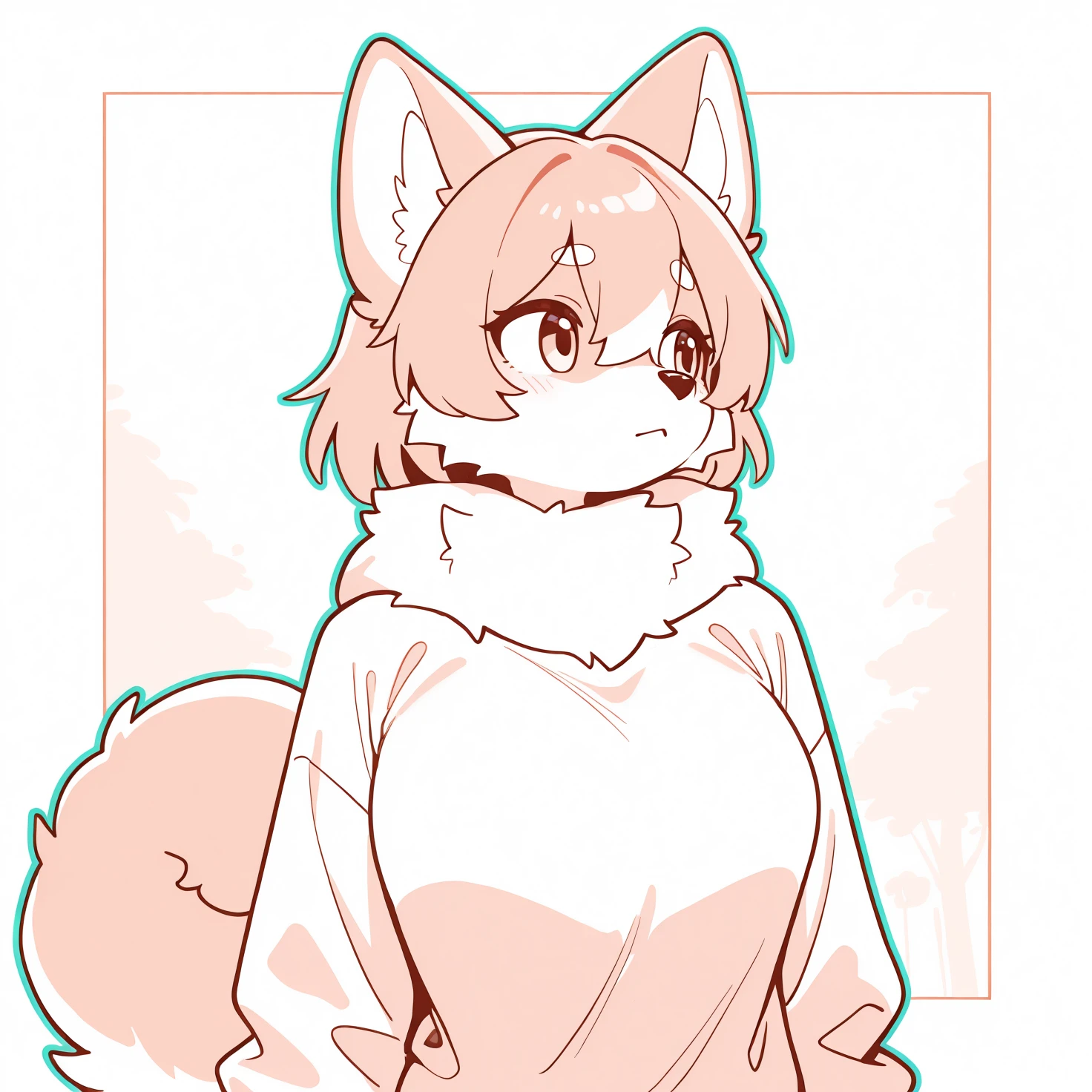 high quality, absurdres, anthro kemono dog, looking to the side, OAO, limited palette, colored outline, outside border