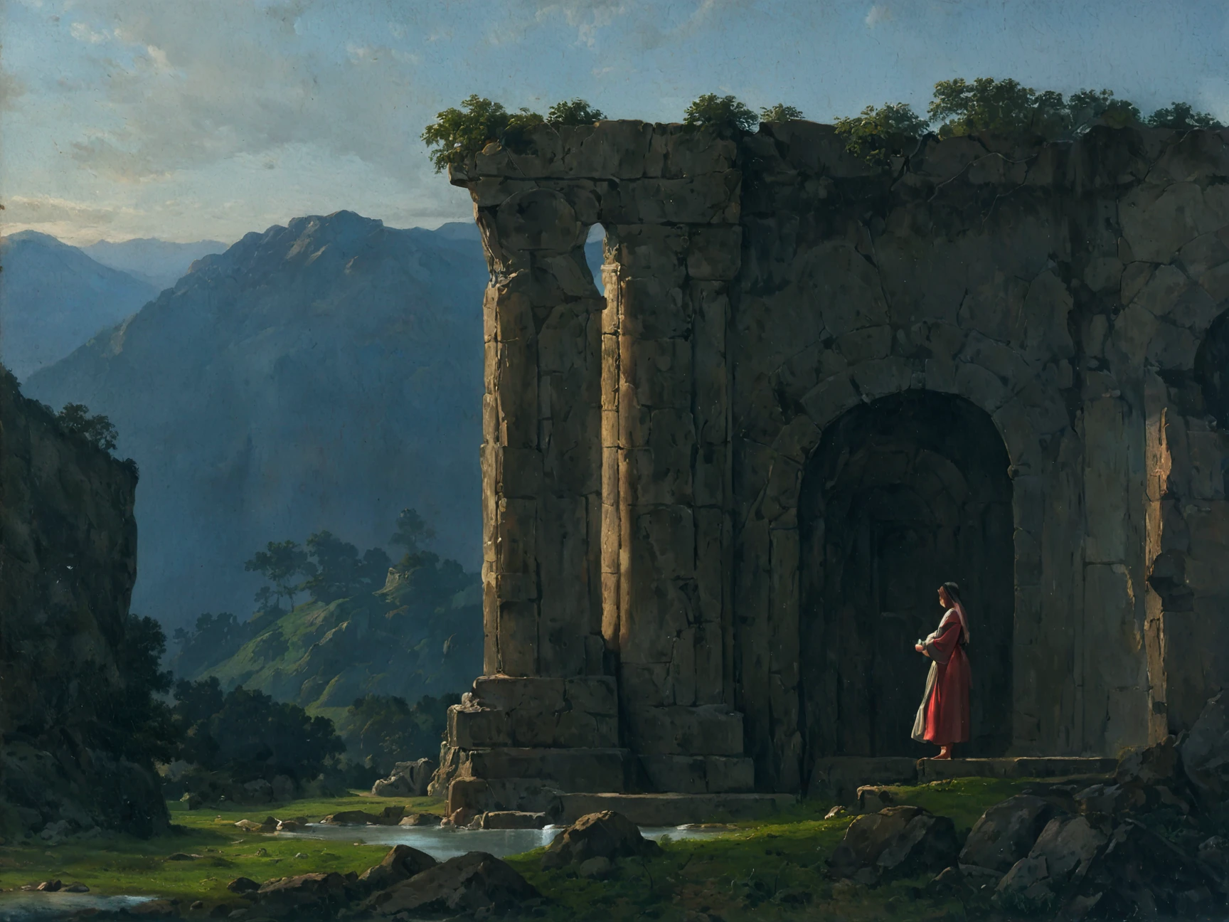 masterpiece, best quality, absurdres, highres, safe, landscape, ancient ruins, oil painting, traditional medium