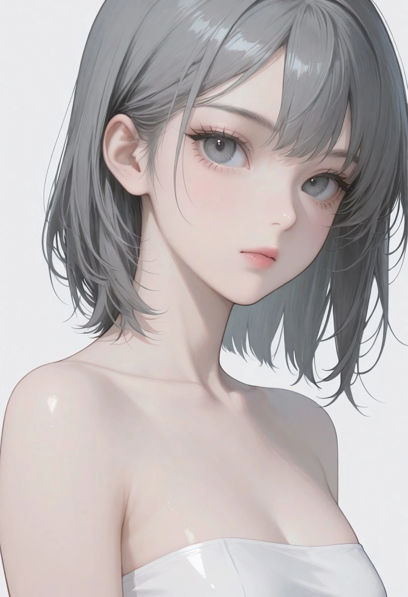 ,1girl,solo,
,dark gray eyes, small breast,medium hair, dark gray hair,
,looking at the viewer,
,upper body,close-up shot,