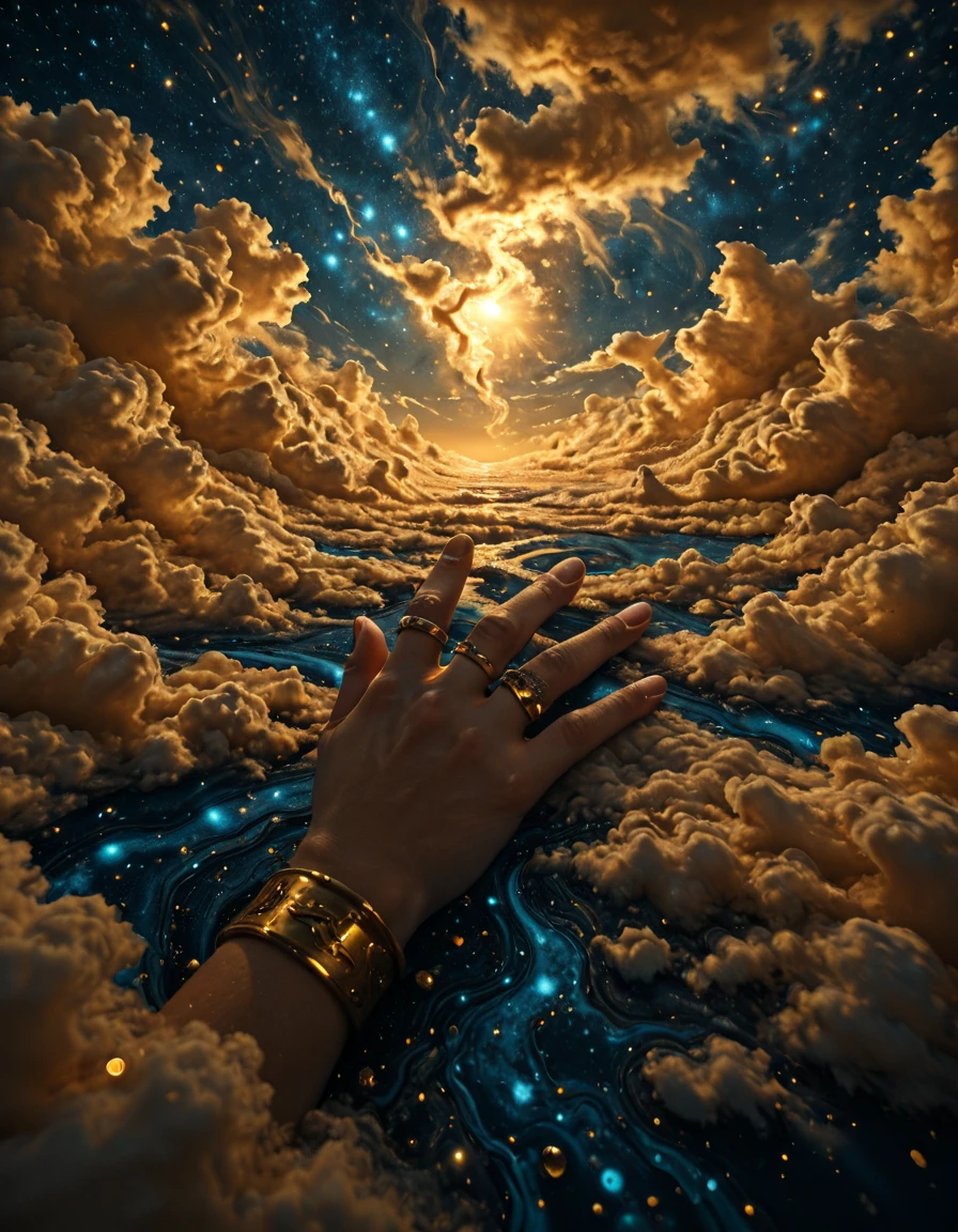 <lora:Gold_dream_ill:1> gdv1, gold, blue, glow, ring of clouds
