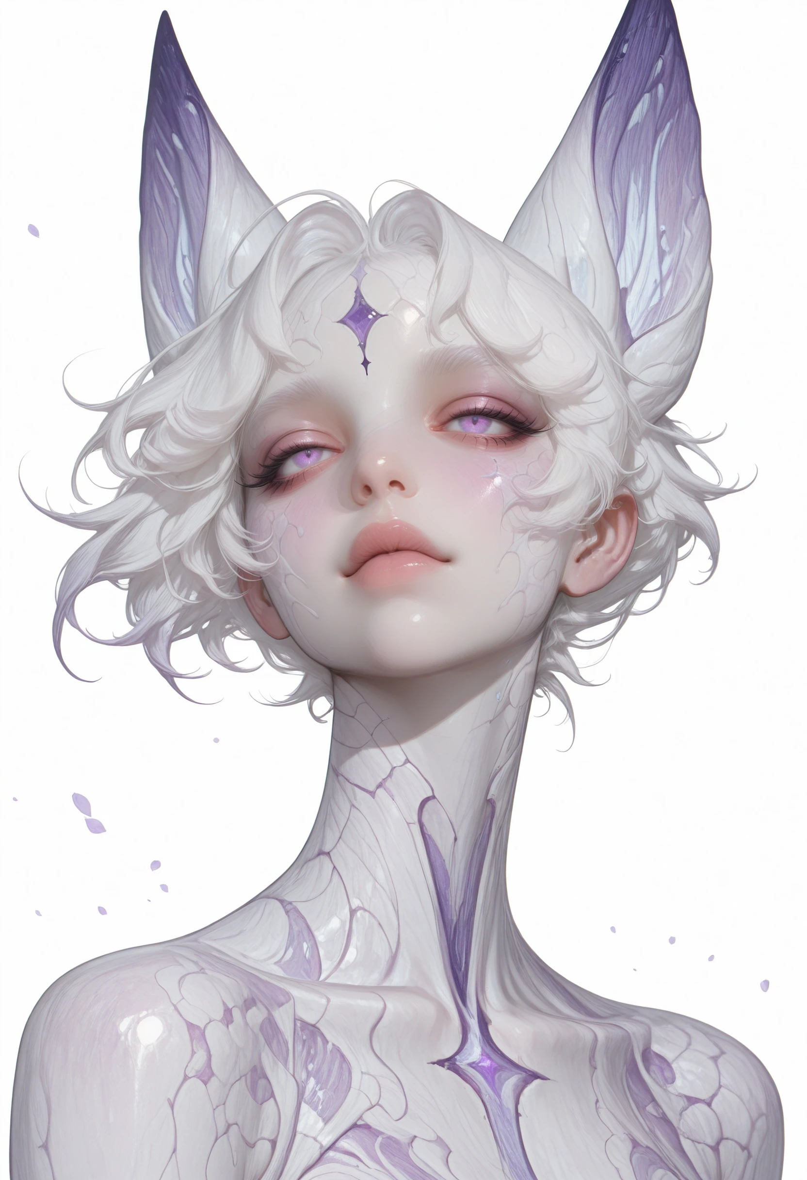 very awa, masterpiece, best quality, absurdres, newest, perfect quality, detailed background, intricate details
<lora:ILOCAlCt:1>
OCAlCt, 1girl, short hair, white hair, colored skin, animal ears, alien, purple eyes, facial mark