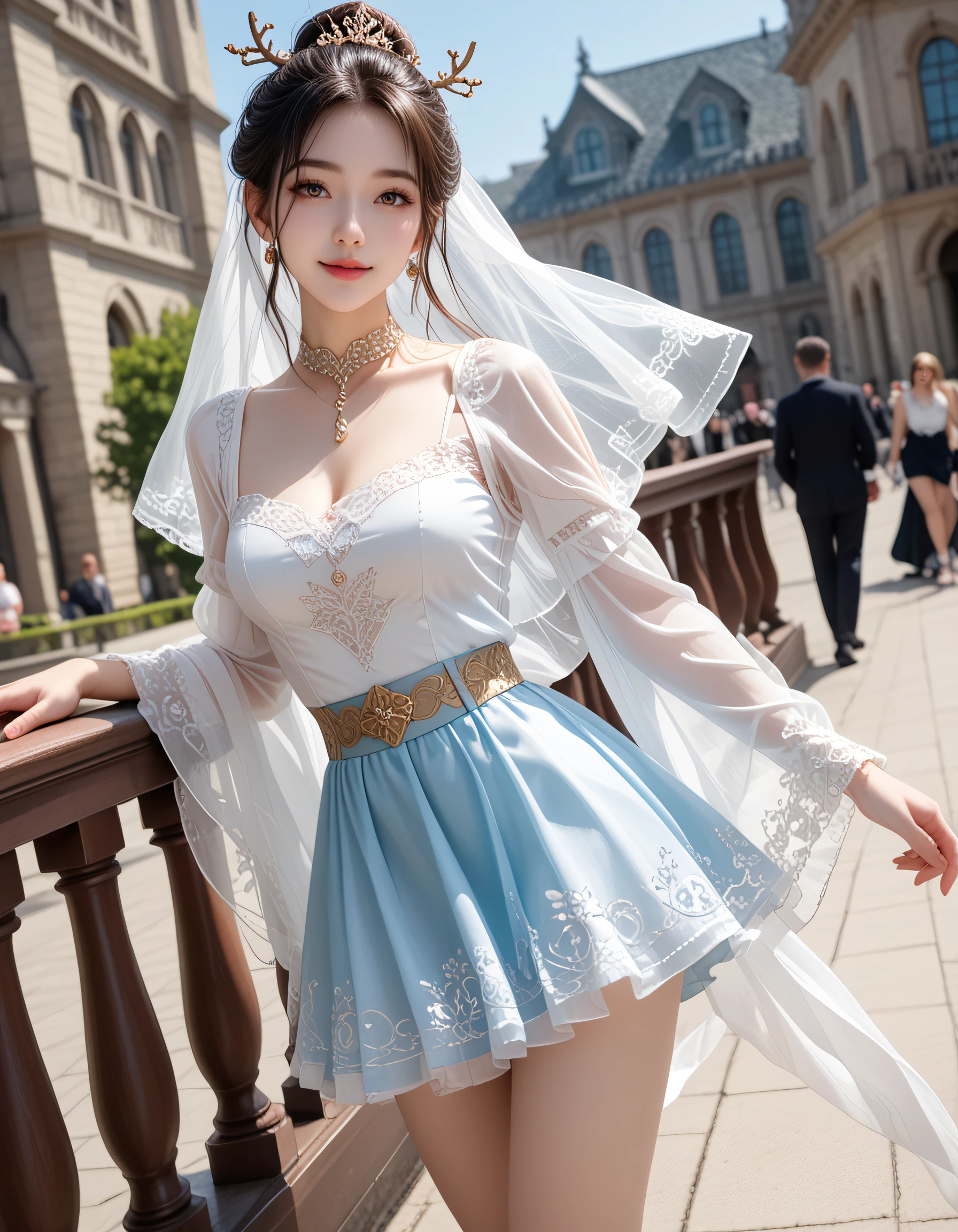 zPDXL3, safe_pos, score_9, score_8_up, source_realistic, source_anime,
8k, best quality, ultra high res, sharp focus,
masterpiece, expressive, digital art, cinematic,
intricate details, extremely detailed, Unreal Engine,
cinematic light, photo studio lighting,
dramatic angle, dynamic camera angle, unique perspective, unique angle, wide angle, dutch angle, foreshortening,
establishing shot, graceful stretching angle,
Diffuse lighting, (sfw:1.3),
Agfa APX 400, Ektar 100, Flash Photography,
larage breasts,
, ExpressiveH,
blurred eyes, innocent, lovely face,
big eyes, beautiful detailed eyes, very detailed eyes, detailed beautiful delicate face,
realistic humid skin, detailed skin,
sexy pose, sensual posture, graceful pose, curvy, scenery, perfect legs,
erotic posture, sexual intent, sensual, alluring, voluptuous,
dynamic pose, more detail,
blurry background,
1girl, , hanfu, seductive smile,
beautiful deer girl with small antlers, spotted markings, and gentle brown eyes xianxia maiden, brick red dominant color dress, with chrome diopside green with chromium intensity and celestial warm golden hue secondary tones, cast bronze with patina aging surface texture,
wearing elegant maximalist qipao with elaborate decoration with twisted collar with spiral design collar and arcane sheer hanfu blouse with veil over sacred folded cuff sleeves with blessed details sleeves,
transparent gauze overskirt with cloud details with fan pleating with spreading pattern and golden wide brocade waist sash belt, silken white stockings legwear, cloud golden embroidered slippers with translucent details footwear,
facial features: guilty shame with hidden face expression, calm brows with peaceful serenity eyebrows, shimmering subtle peach eyes eye makeup, translucent crystal glowing lotus mark forehead markings,
hair styling: blessed elegant twisted bun with jade comb with layered details and autumn hair berries with harvest abundance hairstyles,
accessories: moonlit simple wooden hairpin with cloud details hair ornaments, flowing golden choker with phoenix motif with fragrant details jewelry, silver anklet with bells with crystal details and shadow theater with light projection additional accessories,
pose: Leaning against a wrought-iron balcony railing, she overlooks a bustling European street with a sense of allure and lie exposing with deceptive discovery in dharma path with righteous direction environment with ornate stone bridge over flowing river with gemmed details background,
atmosphere: tea plantations on hillsides seasonal elements, sunny intervals lighting with changing patterns lighting effects