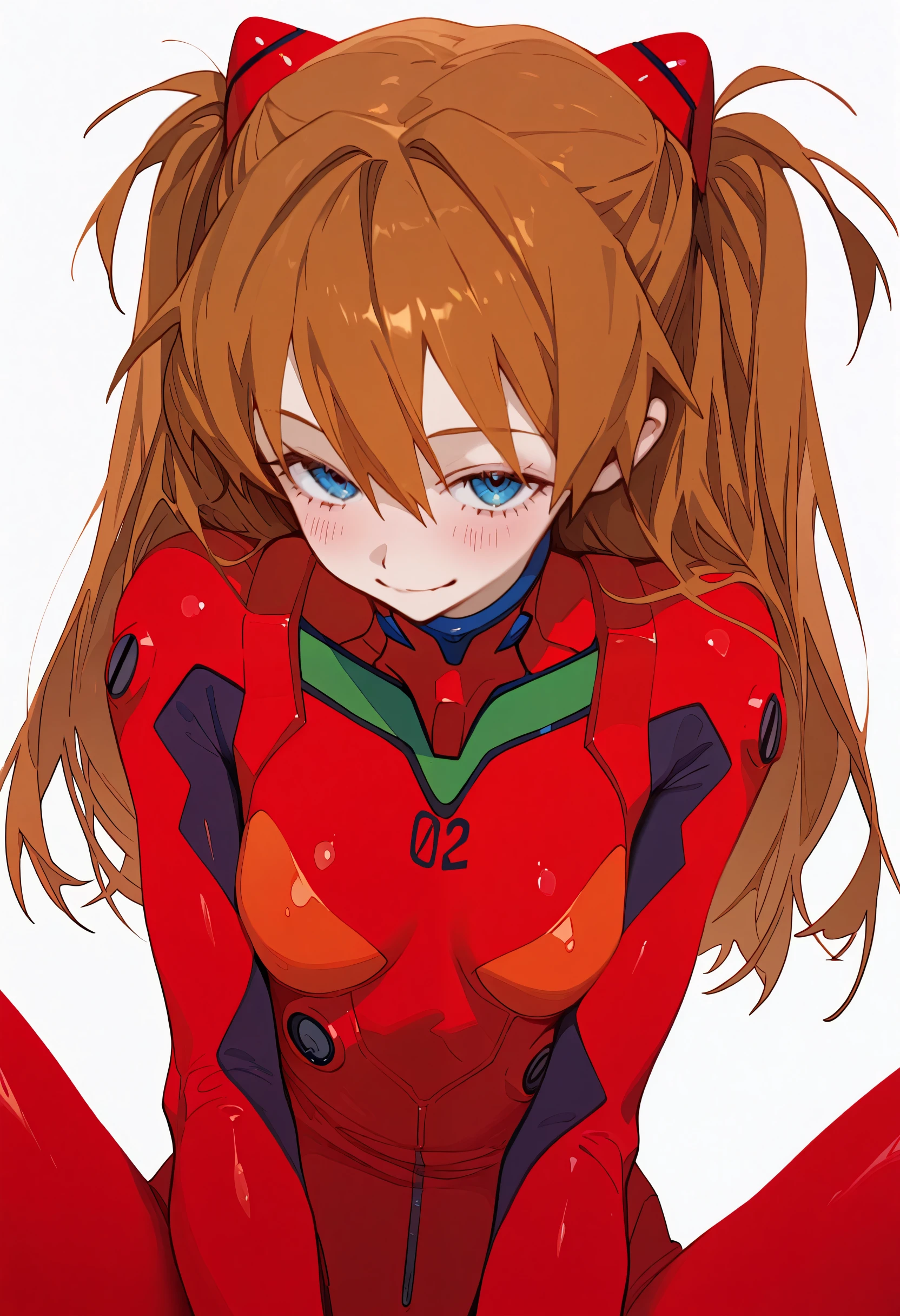 <lora:sagawa2-illustriousXL_v01_V6-CAME-000035>, 1girl, souryuu asuka langley, solo, red , interface headset, small , plugsuit, closed mouth, white background, looking at viewer, long hair, brown hair, , two side up, blush, blue eyes, , smile, sitting,