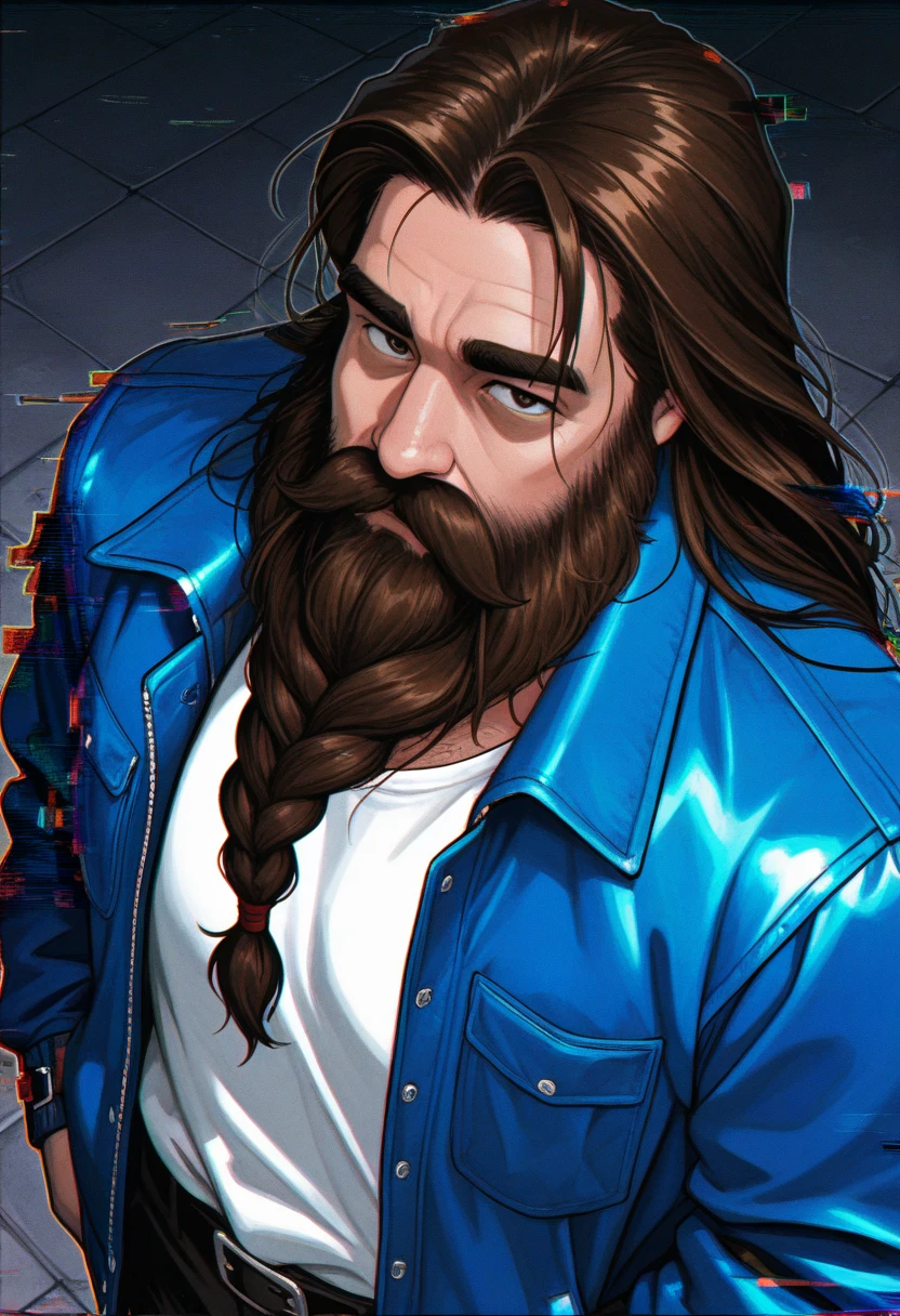 lazypos, 1boy,(glitch art:1.9), acidic coloring, retro artstyle, glitch censor, mosaic art, mosaic pattern, from above,
BREAK stoickthevast, mature male, plump, brown hair, long hair, thick eyebrows, beard, long beard, braided beard, thick mustache,
BREAK blue jacket, white shirt,
<lora:Stoick_the_Vast_from_How_to_Train_Your_Dragon_(2025)_v0.1_2075205:1>