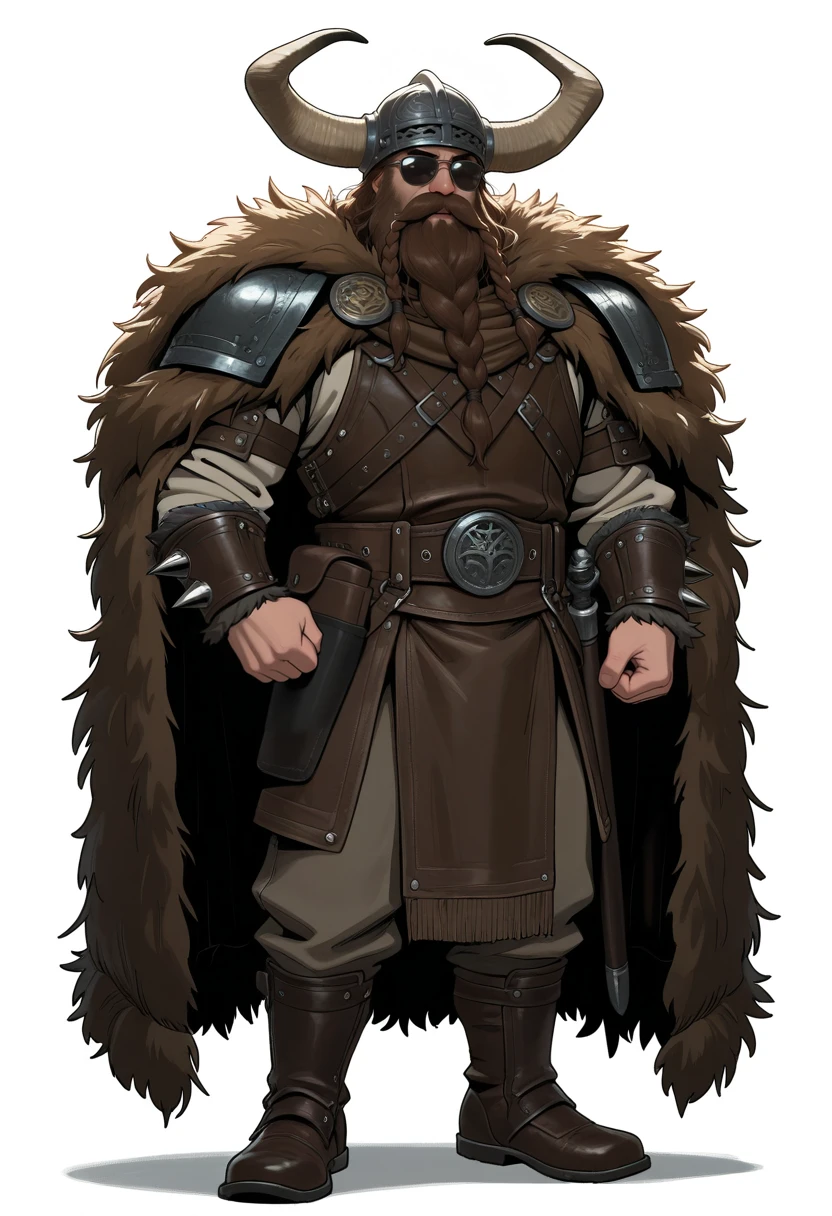 lazypos, 1boy, standing, simple background, white background, sunglasses, full body,
BREAK stoickthevast, mature male, plump, brown hair, long hair, thick eyebrows, beard, long beard, braided beard, thick mustache,
BREAK horned helmet, fur cloak, brown cloak, leather armor, round pauldrons, spiked bracers, belt, large buckle,
<lora:Stoick_the_Vast_from_How_to_Train_Your_Dragon_(2025)_v0.1_2075205:1>