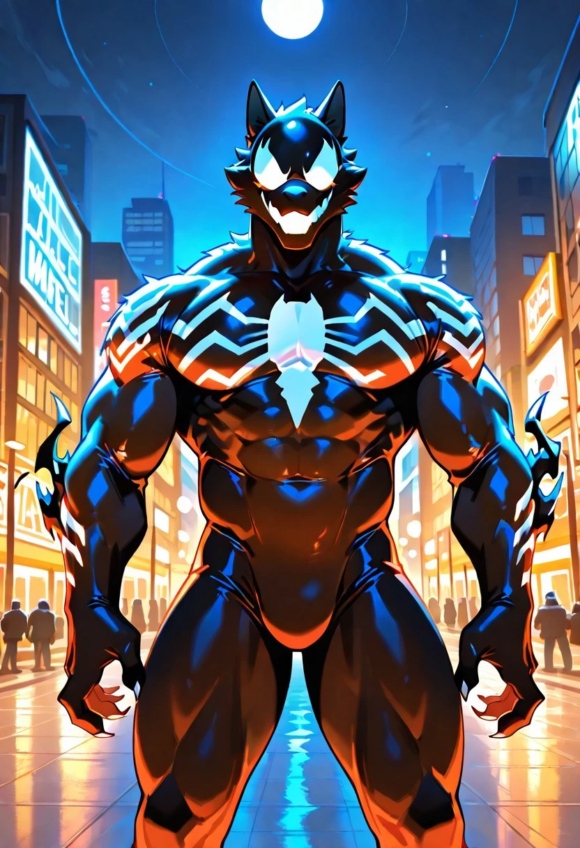 ultimatesymbiote/(marvel)/, symbiote, bodysuit, blacksuit, mask, spiderprint, whiteprint, muscular, 1boy, solo,
ArgoIL, solo, male, anthro, wolf, muscular, bara, claws, paws,
front view,
4k, best quality, highly detailed, lights details, high resolution, high quality, perfect quality
masterpiece, best quality, amazing quality, very aesthetic, highres, absurdres
night, city,
4k, best quality, highly detailed, lights details, high resolution, high quality, perfect quality, vivid color, vibrant, highly detailed,