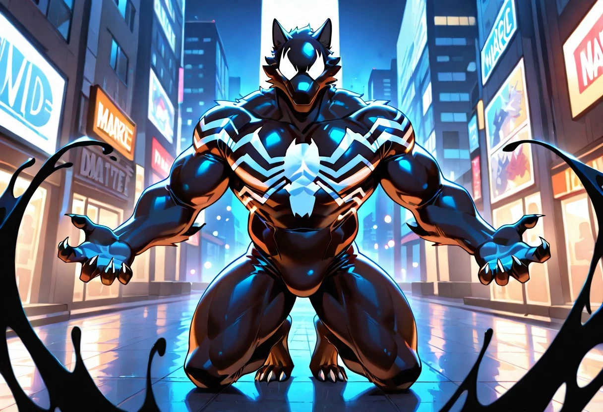 ultimatesymbiote/(marvel)/, symbiote, bodysuit, blacksuit, mask, spiderprint, whiteprint, muscular, 1boy, solo,
ArgoIL, solo, male, anthro, wolf, muscular, bara, claws, paws,
front view,
4k, best quality, highly detailed, lights details, high resolution, high quality, perfect quality
masterpiece, best quality, amazing quality, very aesthetic, highres, absurdres
night, city,
4k, best quality, highly detailed, lights details, high resolution, high quality, perfect quality, vivid color, vibrant, highly detailed,