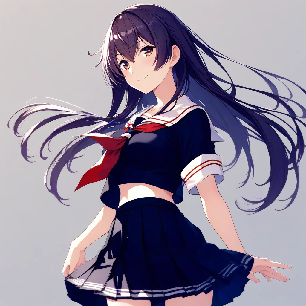 score_9,score_8_up,score_7_up,source_anime BREAK
1girl,
<lora:Hyper-SDXL-8steps-lora:1>,
<lora:age_slider_v4:1>,
(merrow),
<lora:SDXL_murasame_p720:0.5>,murasame,murasame \(kancolle\),
school uniform,
solo,black serafuku,long hair,bangs,hair between eyes,
black serafuku,school uniform,skirt,red neckerchief,black skirt,pleated skirt,neckerchief,simple background,short sleeves,
closed mouth,sailor collar,(looking back, turning head, over shoulder),breasts,white sailor collar,
collarbone,cowboy shot,smile,<lora:merrow_pony_v1:1>,