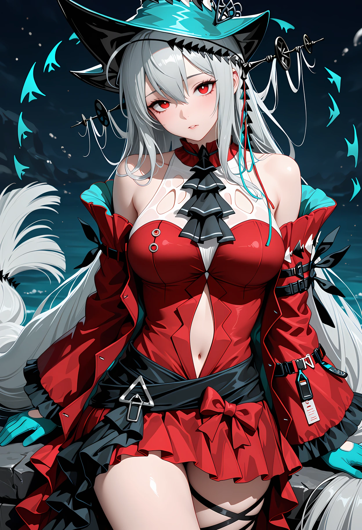 masterpiece, best quality, amazing quality, absurdres,
1girl, solo, looking at viewer, skadi the corrupting heart \(arknights\), arknights