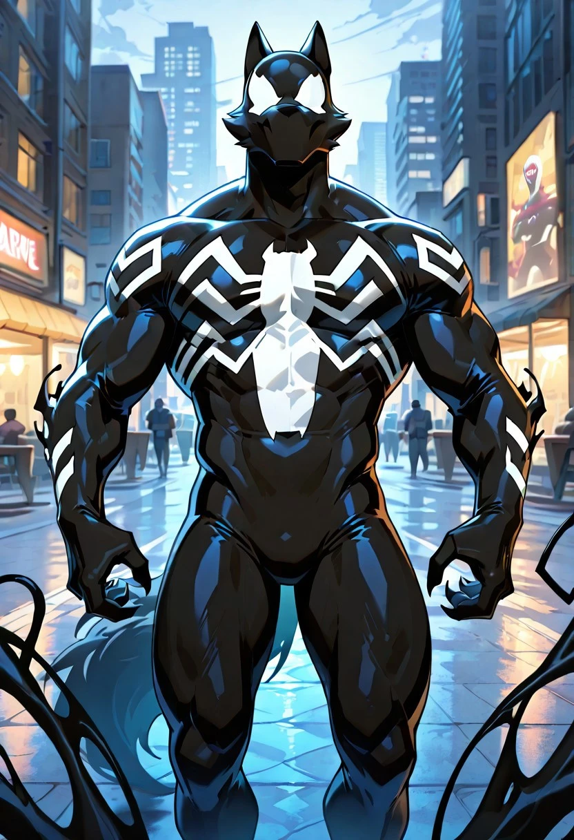 ultimatesymbiote_spiderman/(marvel)/IL, symbiote, bodysuit, blacksuit, mask, spiderprint, muscular, 1boy, solo,
ArgoIL, solo, male, anthro, wolf, muscular, bara, claws, paws,
front view,
masterpiece, best quality, amazing quality, very aesthetic, highres, absurdres
night, city,
4k, best quality, highly detailed, lights details, high resolution, high quality, perfect quality, vivid color, vibrant, highly detailed,