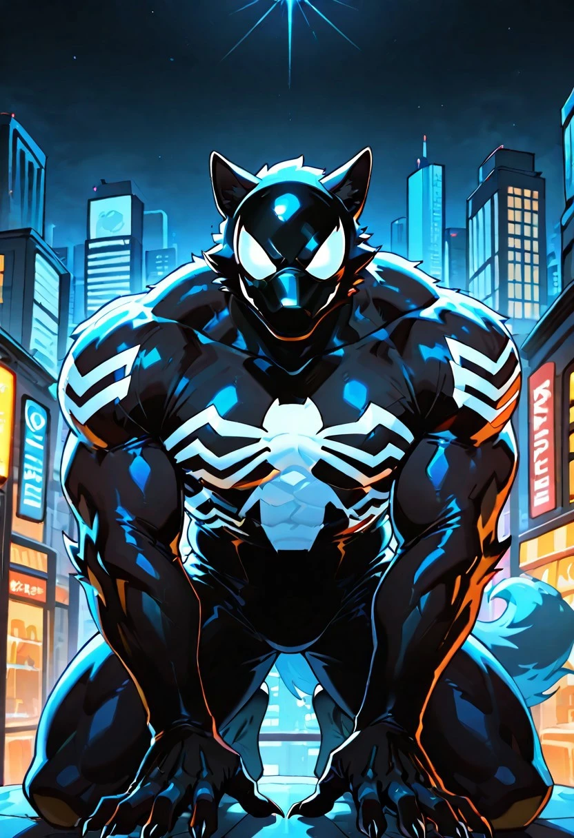 unlimitedsymb_spider/(marvel)IL. symbiote, mask, bodysuit, muscular, spiderprint, 1boy, solo, blacksuit,
ArgoIL, solo, male, anthro, wolf, muscular, bara, claws, paws,
front view, superhero pose,
masterpiece, best quality, amazing quality, very aesthetic, highres, absurdres
night, city,
4k, best quality, highly detailed, lights details, high resolution, high quality, perfect quality, vivid color, vibrant, highly detailed,