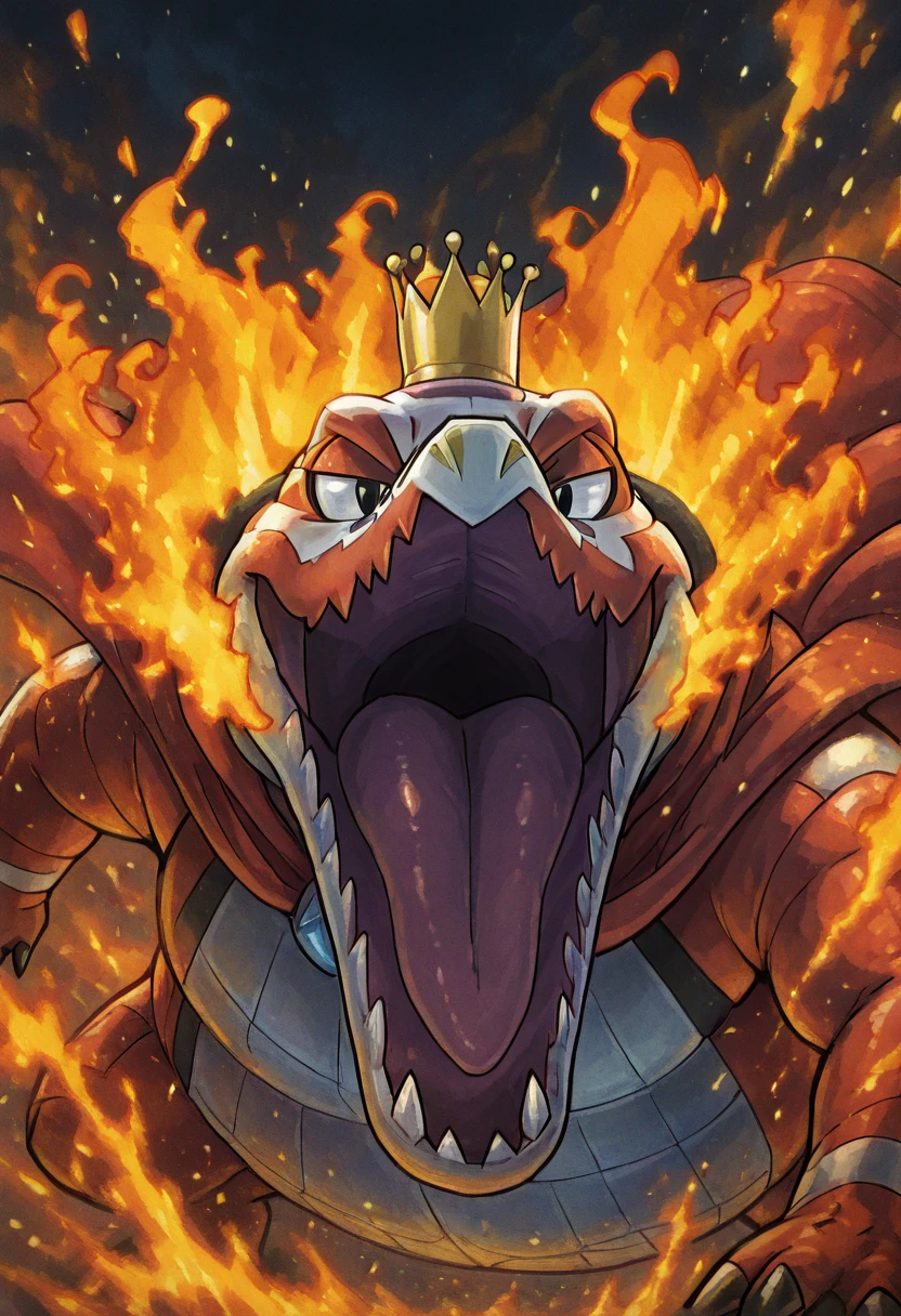 masterpiece, best quality, solo,    zzSkeledirge,  <lora:SkeledirgePokedex_IXL:1.0>,   looking at viewer, open mouth, tongue, cape, black eyes, red cape, smug  ,<lora:KingKRool_IXL_v1:0.7>,