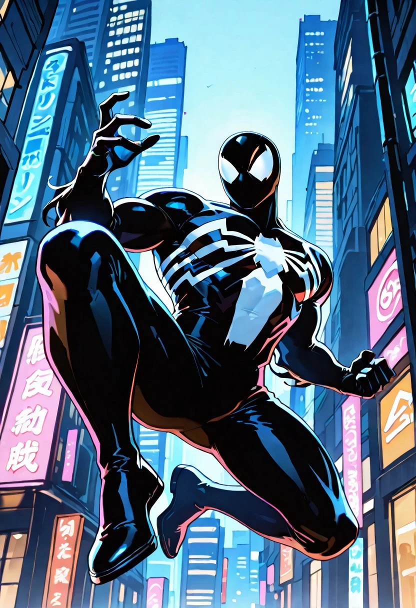 unlimitedsymb_spider/(marvel)IL. symbiote, mask, bodysuit, muscular, spiderprint, 1boy, solo, blacksuit,
front view, superhero pose, jumping,
masterpiece, best quality, amazing quality, very aesthetic, highres, absurdres
night, city,
4k, best quality, highly detailed, lights details, high resolution, high quality, perfect quality, vivid color, vibrant, highly detailed,