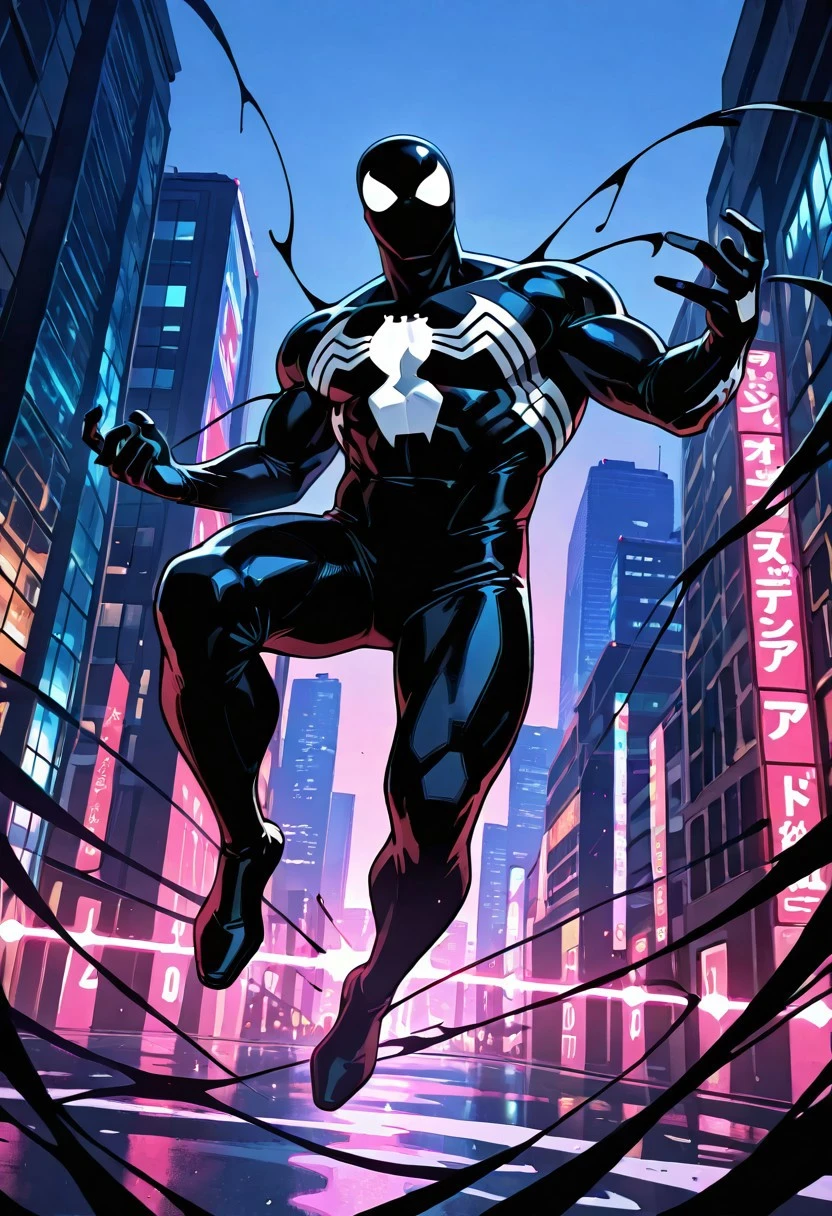tasspidersymbIL/(marvel)/, symbiote, , blacksuit, mask, spiderprint, whiteprint, muscular, 1boy, solo,
front view, superhero pose, jumping,
4k, best quality, highly detailed, lights details, high resolution, high quality, perfect quality
masterpiece, best quality, amazing quality, very aesthetic, highres, absurdres
night, city,
4k, best quality, highly detailed, lights details, high resolution, high quality, perfect quality, vivid color, vibrant, highly detailed,